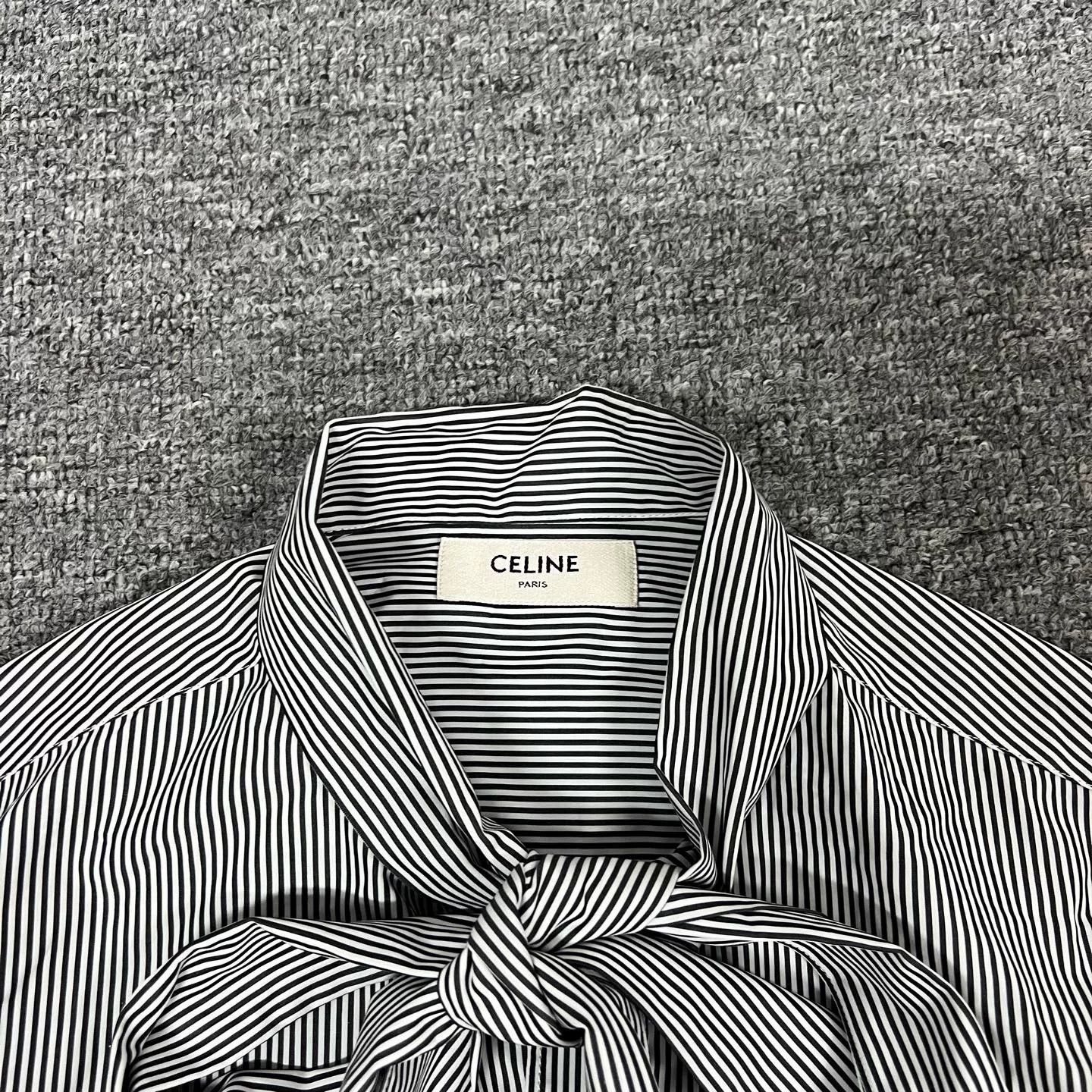 Celine Celine Striped Bow Tie Long Sleeve Shirt Size XXS / US 00 / IT 34 - 5 Thumbnail
