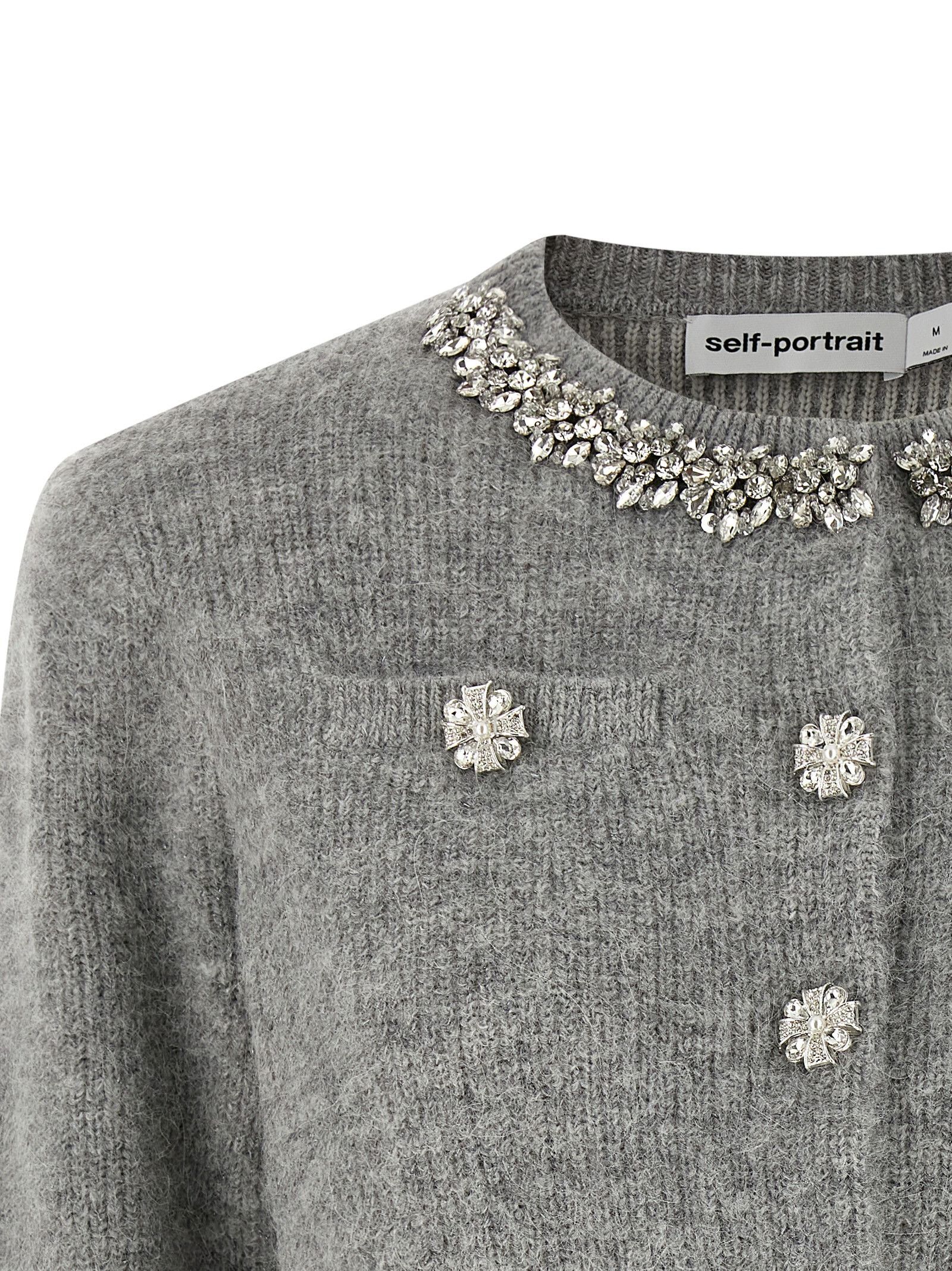 Self-Portrait 'Grey Fluffy Crystal Trim' cardigan Size XS / US 0-2 / IT 36-38 - 3 Thumbnail