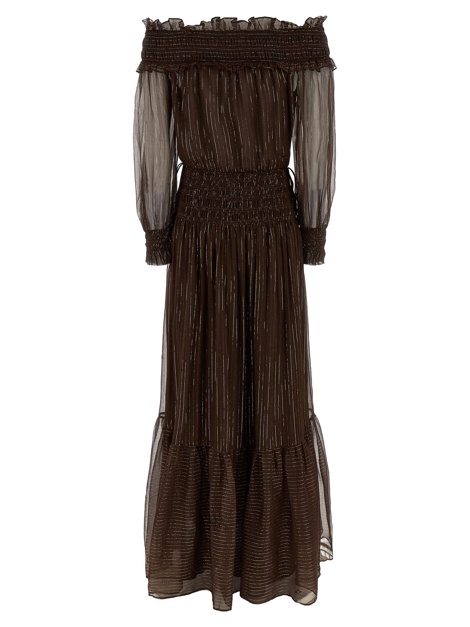 Self-Portrait 'Brown Georgette Off Shoulder Maxi' dress Size M / US 6-8 / IT 42-44 - 2 Thumbnail