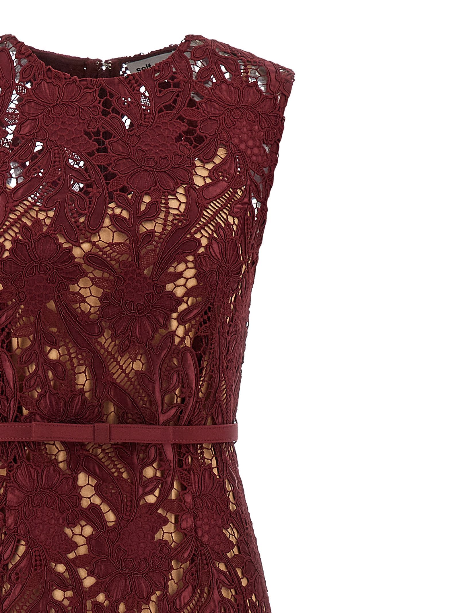 Self-Portrait 'Burgundy Guipure Lace Midi' dress Size XS / US 0-2 / IT 36-38 - 3 Thumbnail