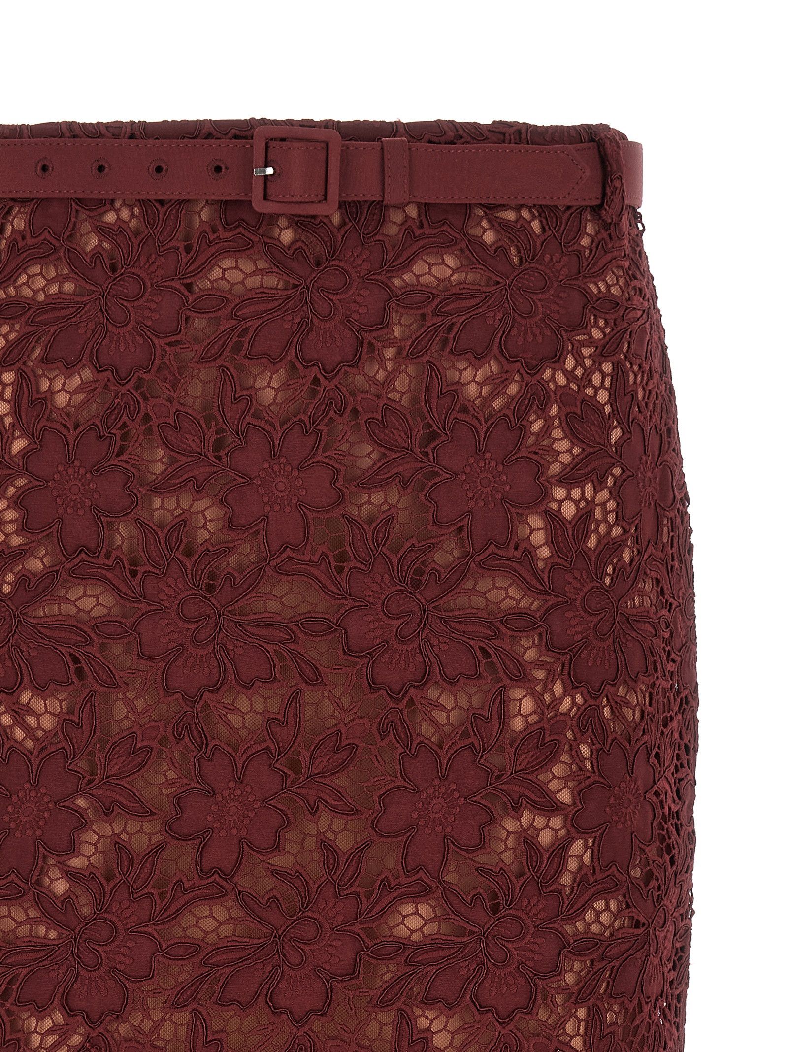 Burgundy Guipure Lace Midi\' skirt