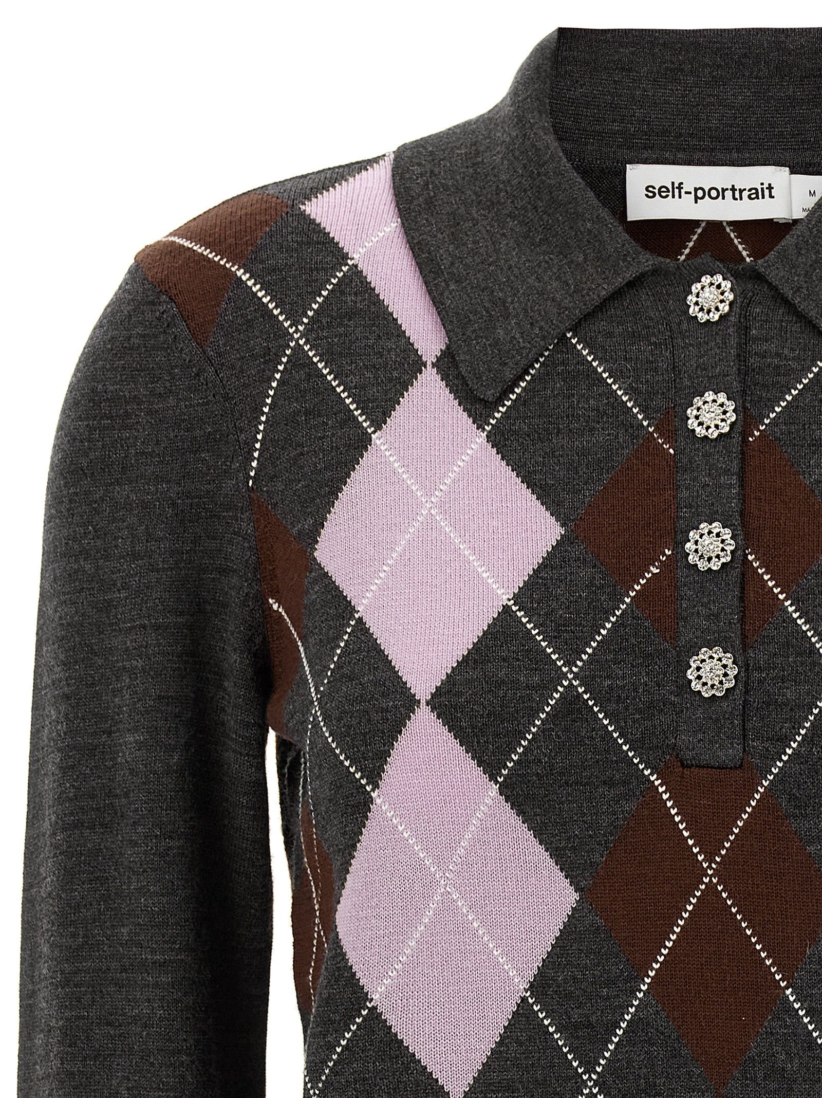 Self-Portrait 'Grey Argyle Lightweight' sweater Size XS / US 0-2 / IT 36-38 - 3 Thumbnail