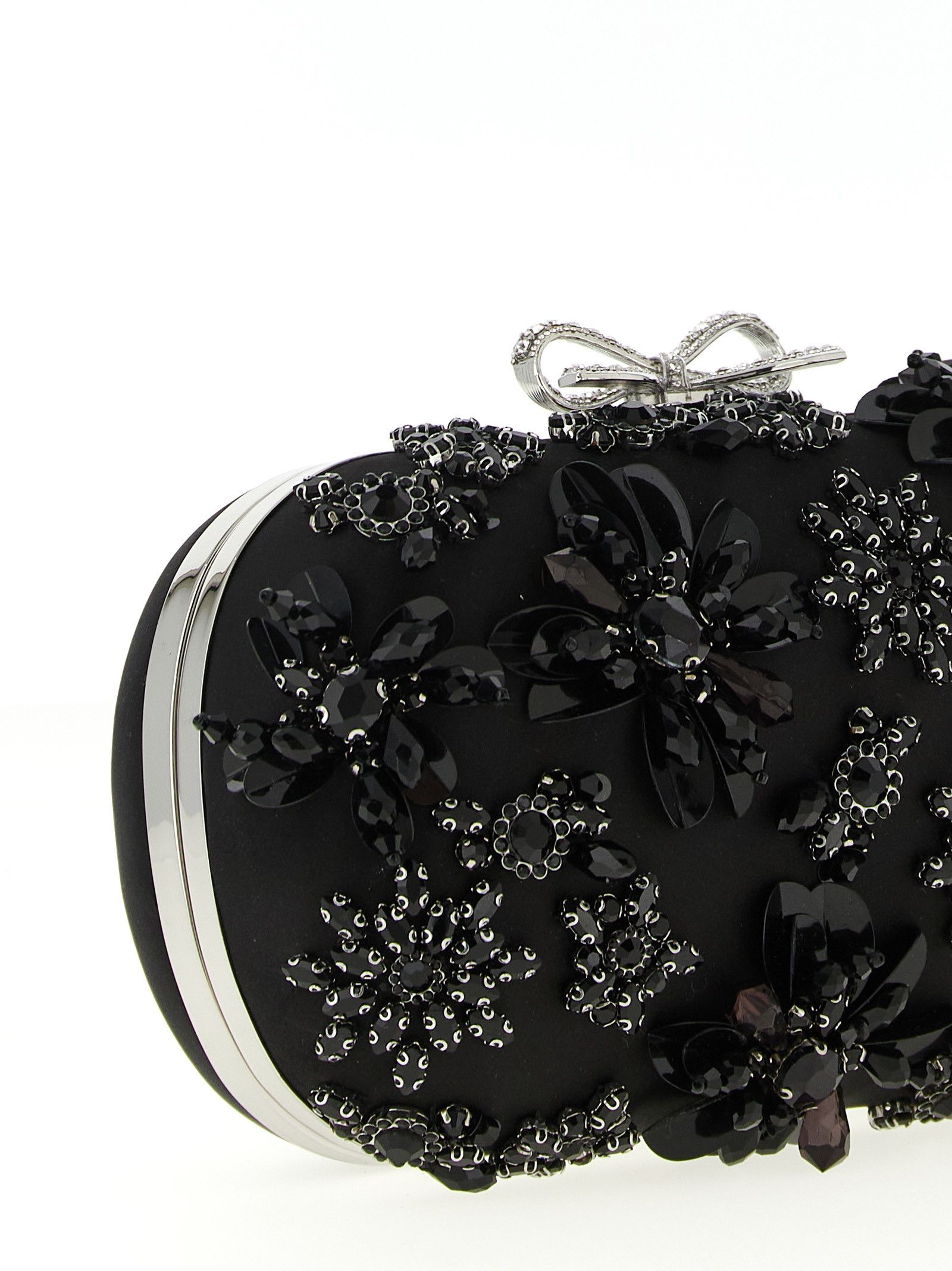Self-Portrait 'Black Satin Floral Crystal' clutch Size ONE SIZE - 3 Thumbnail