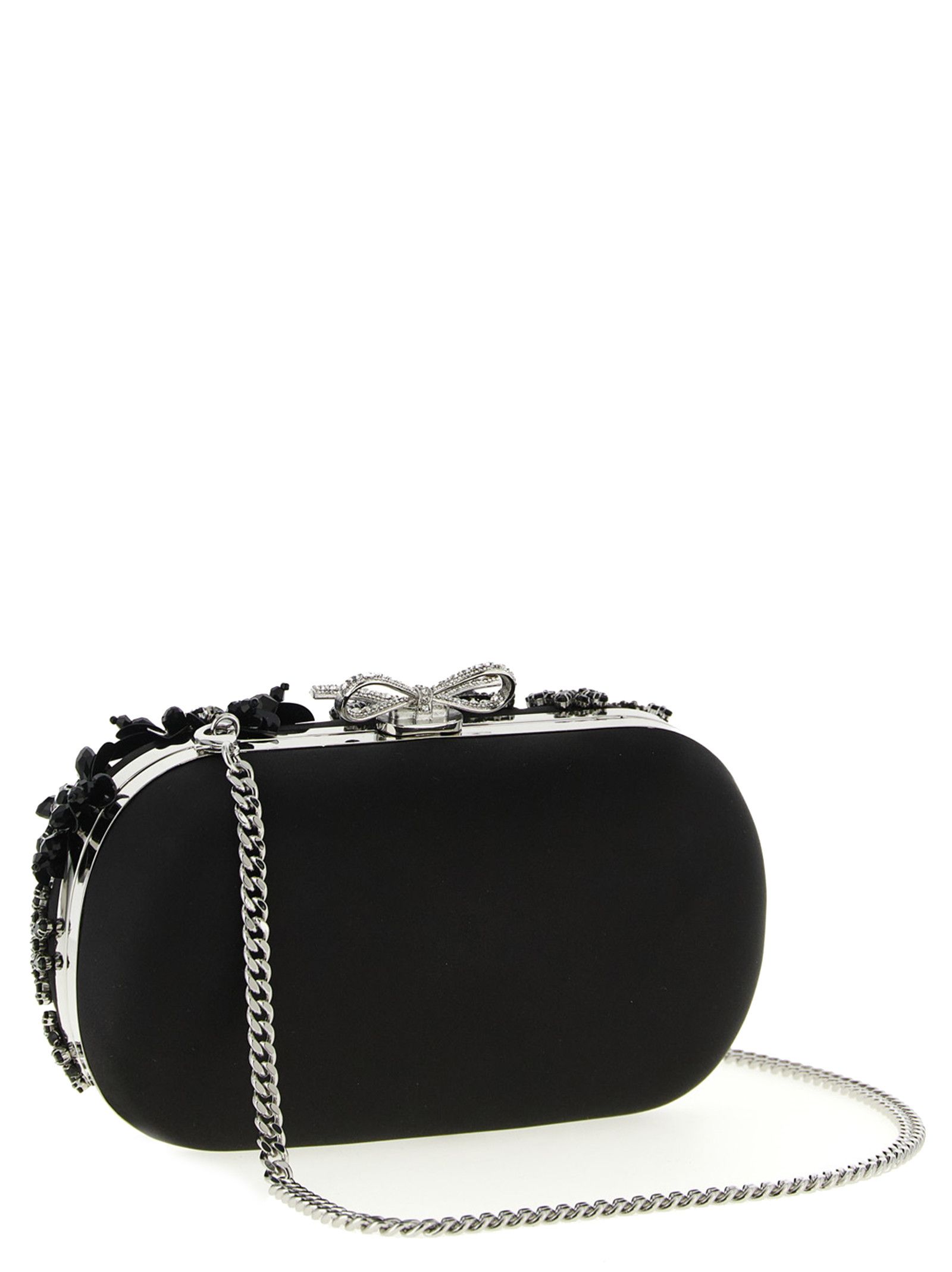 Self-Portrait 'Black Satin Floral Crystal' clutch Size ONE SIZE - 2 Thumbnail