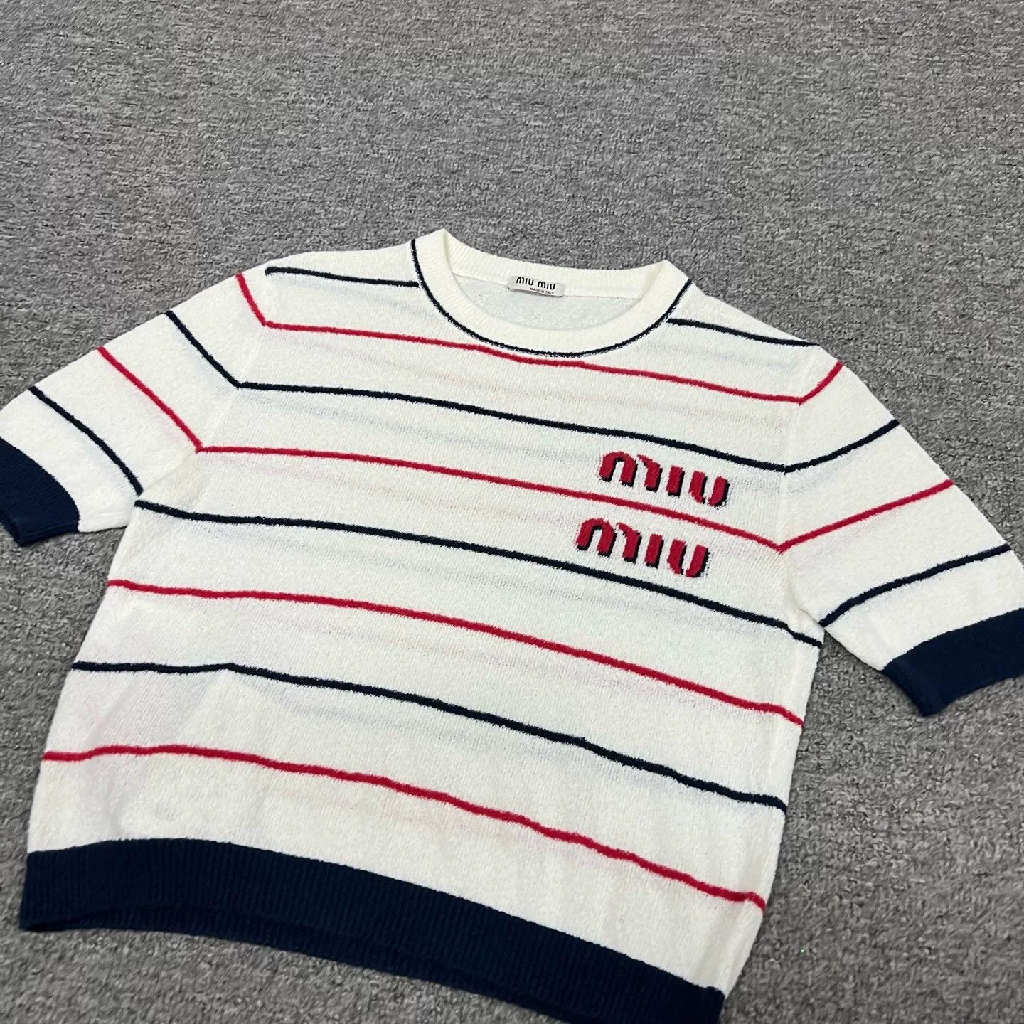 Miu Miu Miu Miu Terry Logo Striped Short Sleeve Size S / US 4 / IT 40 - 6 Thumbnail