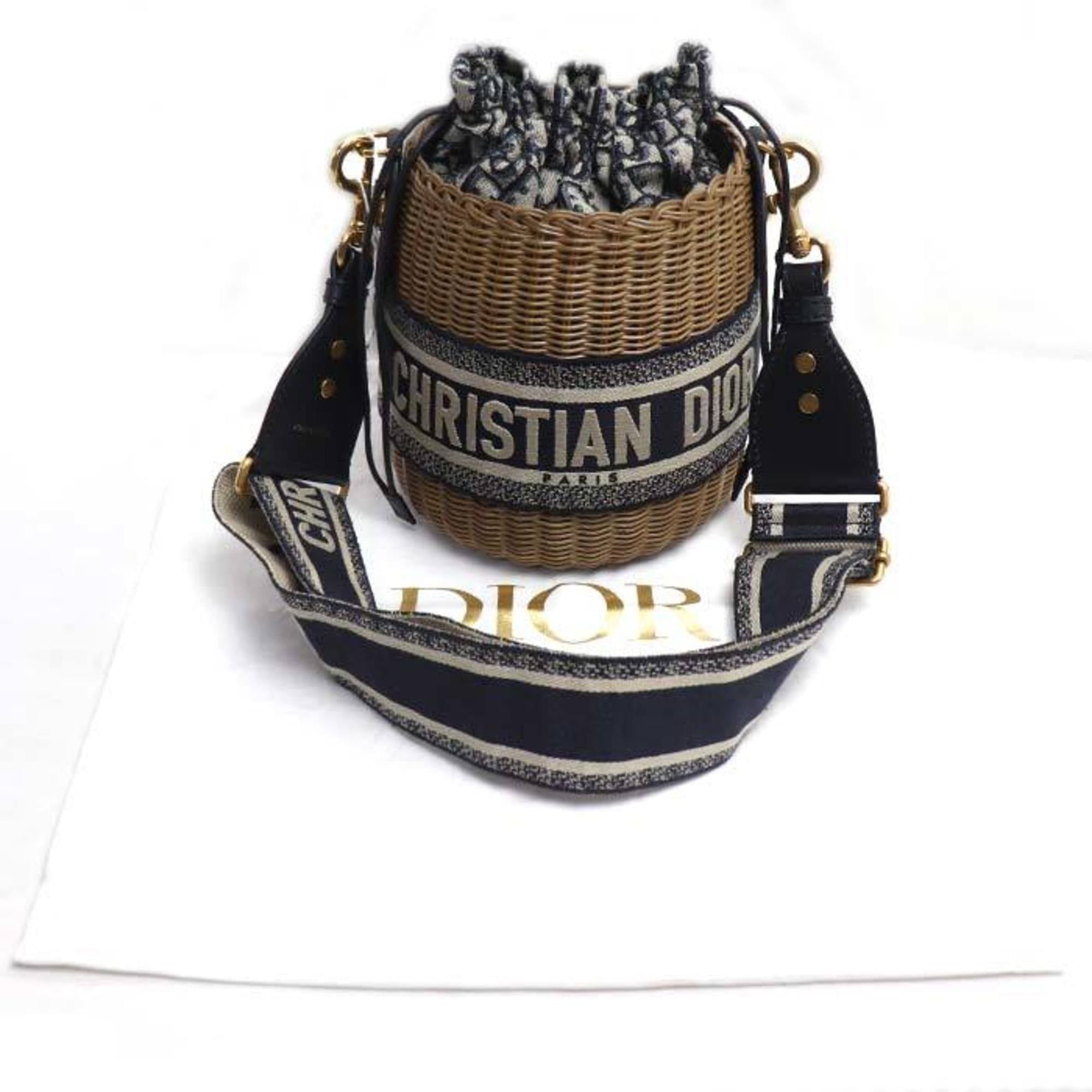 Dior Christian Dior Dior Oblique Wicker Raffia Bucket Shoulder Bag M7600CMVO 918U Women's Size ONE SIZE - 8 Thumbnail