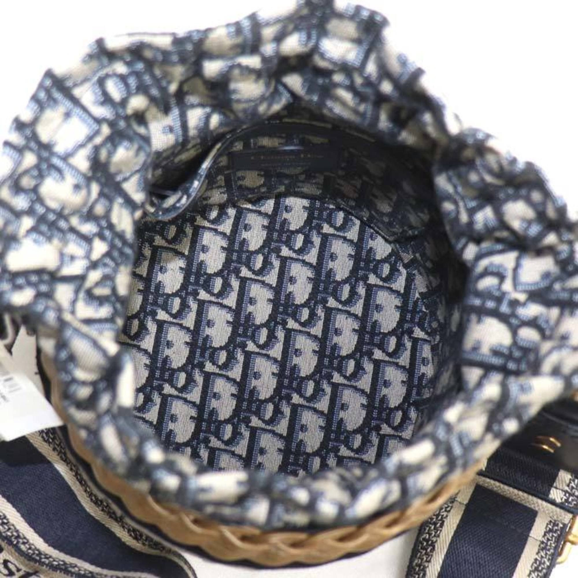 Dior Christian Dior Dior Oblique Wicker Raffia Bucket Shoulder Bag M7600CMVO 918U Women's Size ONE SIZE - 4 Thumbnail