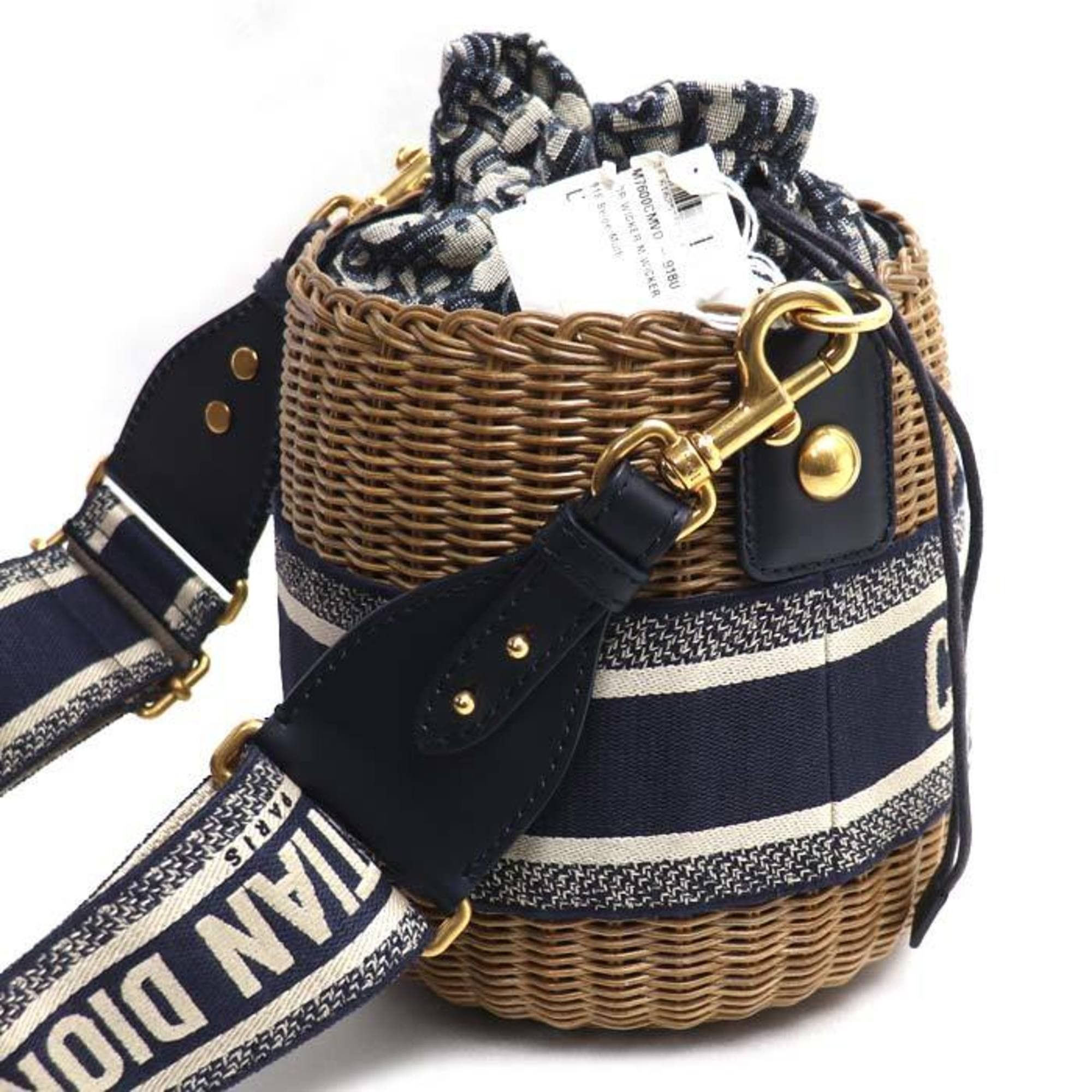 Dior Christian Dior Dior Oblique Wicker Raffia Bucket Shoulder Bag M7600CMVO 918U Women's Size ONE SIZE - 2 Thumbnail
