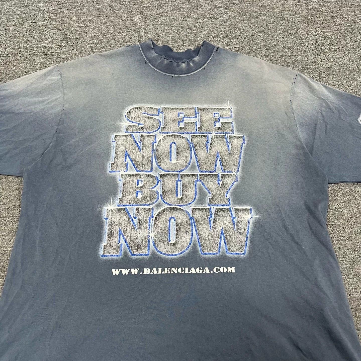 Balenciaga Balenciaga Diamond Washed Blue Short-Sleeve T-Shirt L Size US L / EU 52-54 / 3 - 6 Thumbnail