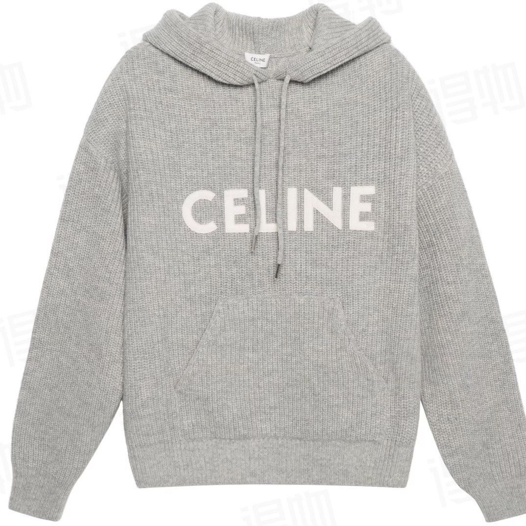 Celine CELINE Gray Logo Wool Knit Hoodie S Size US S / EU 44-46 / 1 - 2 Thumbnail