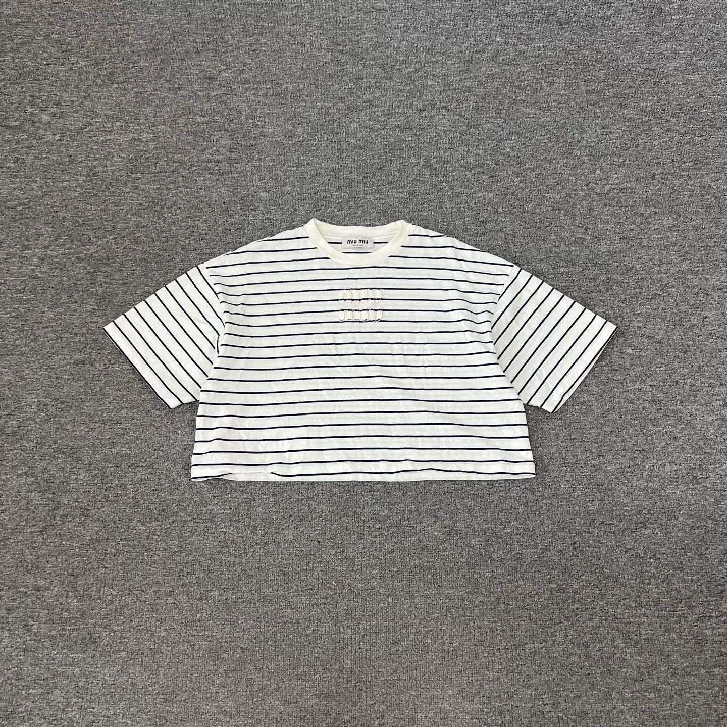 Miu Miu Miu Miu Embroidered Logo Striped T-shirt Size XS / US 0-2 / IT 36-38 - 3 Thumbnail