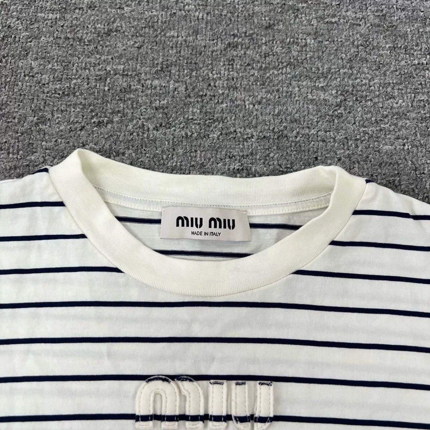 Miu Miu Miu Miu Embroidered Logo Striped T-shirt Size XS / US 0-2 / IT 36-38 - 6 Thumbnail