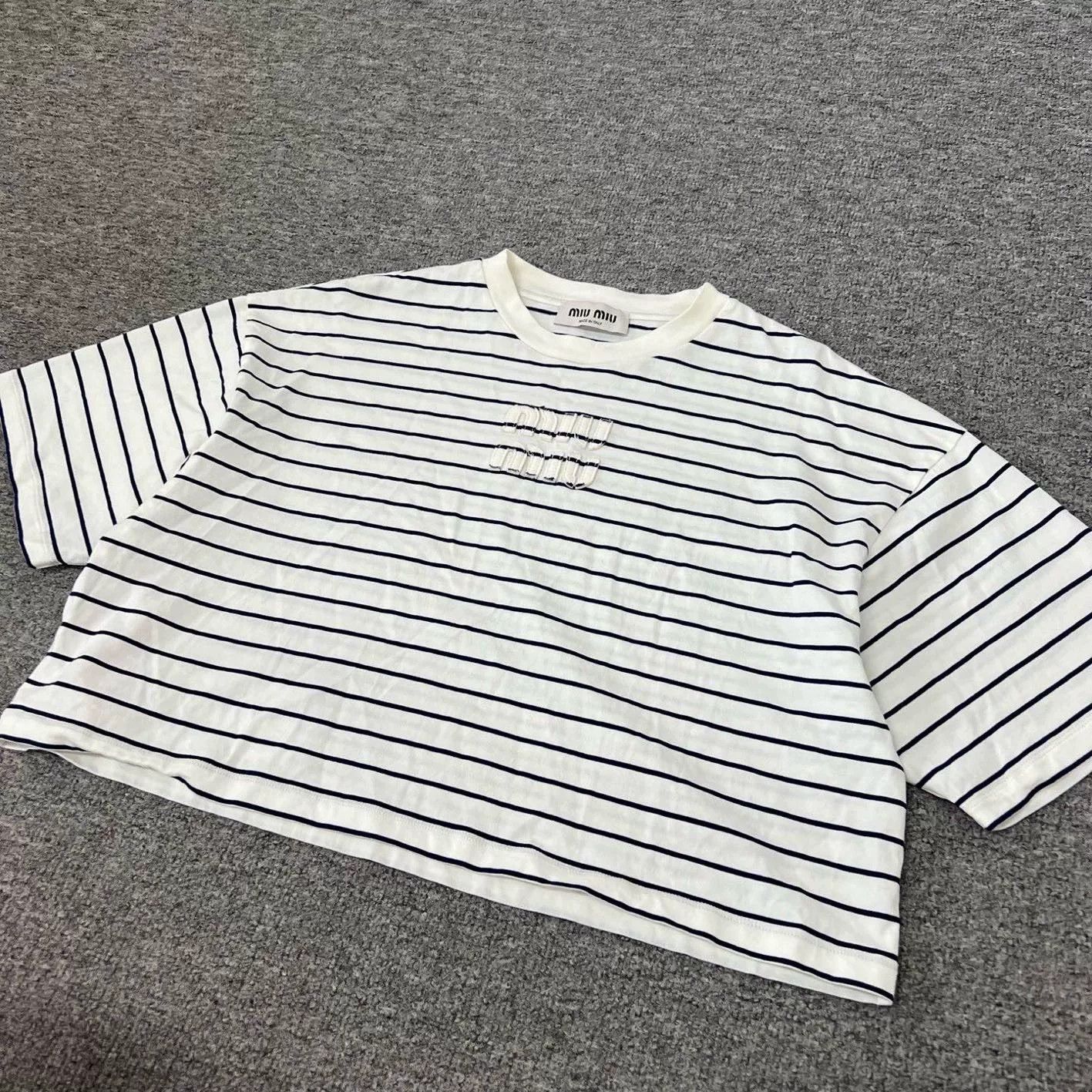 Miu Miu Miu Miu Embroidered Logo Striped T-shirt Size XS / US 0-2 / IT 36-38 - 5 Thumbnail