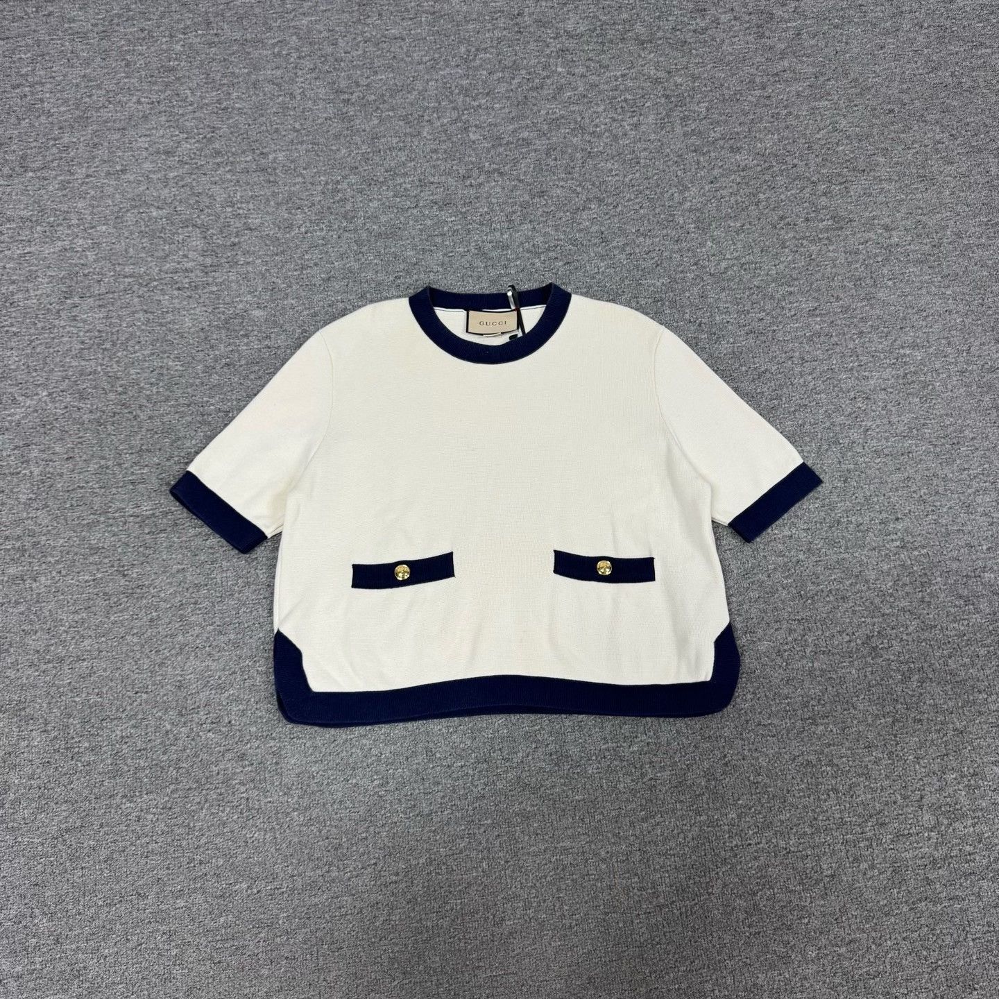 Gucci Gucci Navy Style White Short Sleeve Knit Top XL Size XL / US 12-14 / IT 48-50 - 3 Thumbnail