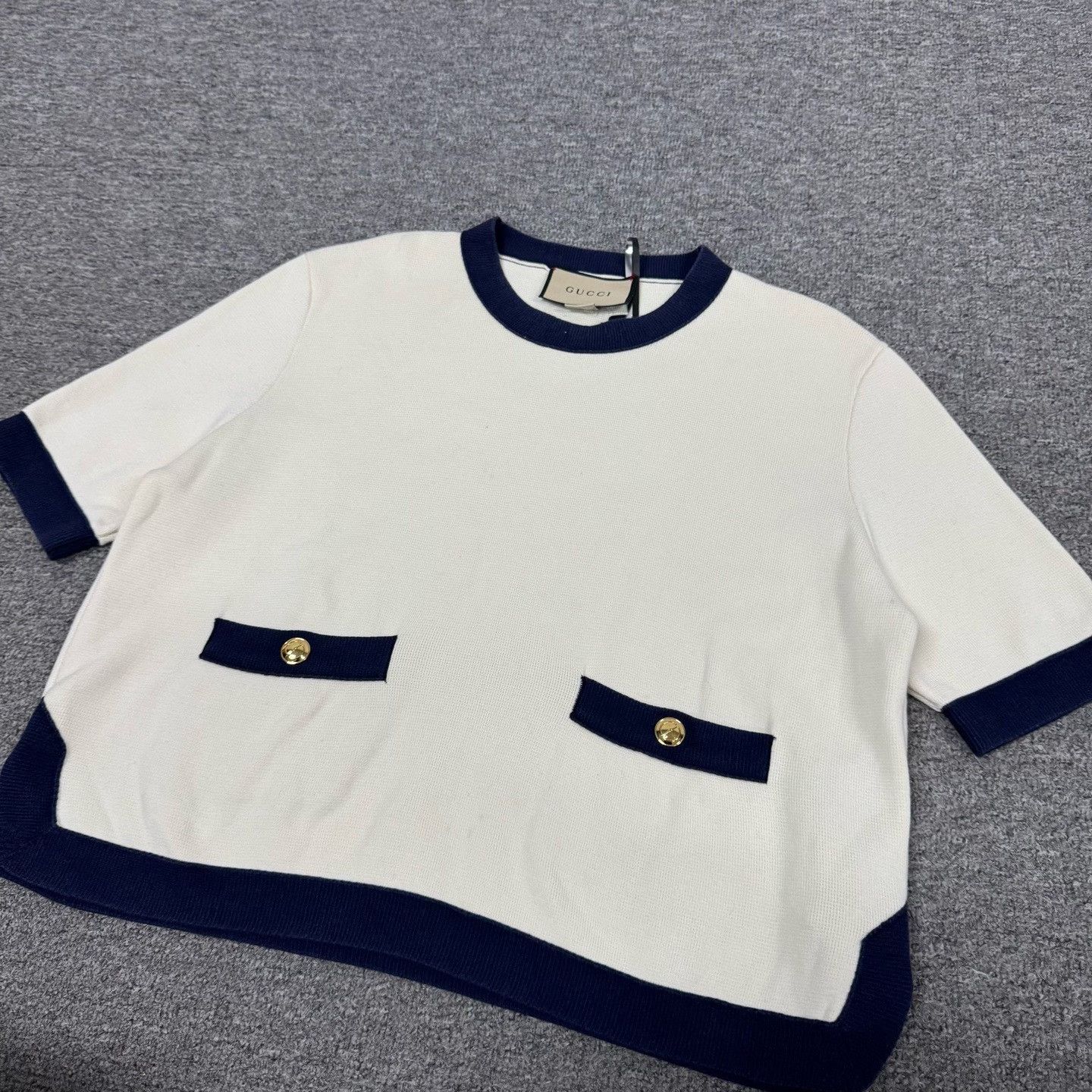 Gucci Gucci Navy Style White Short Sleeve Knit Top XL Size XL / US 12-14 / IT 48-50 - 2 Thumbnail