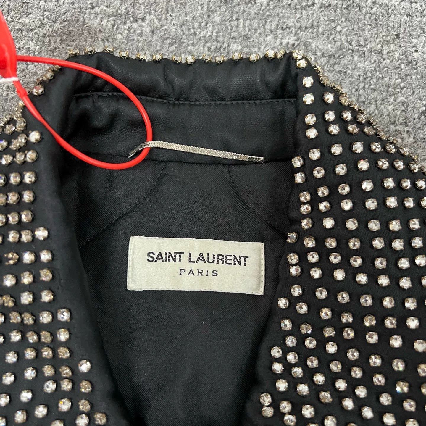Saint Laurent Paris Saint Laurent Rhinestone Lapel Satin Baseball Jacket Size US S / EU 44-46 / 1 - 3 Thumbnail