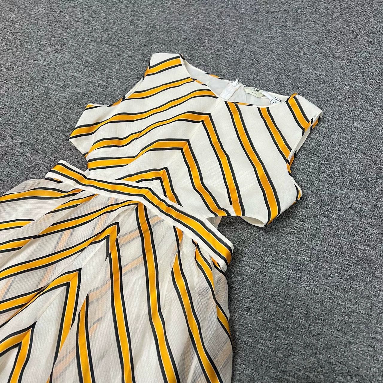Fendi Fendi Yellow-White Stripe Crop Silk Dress Size S / US 4 / IT 40 - 2 Thumbnail