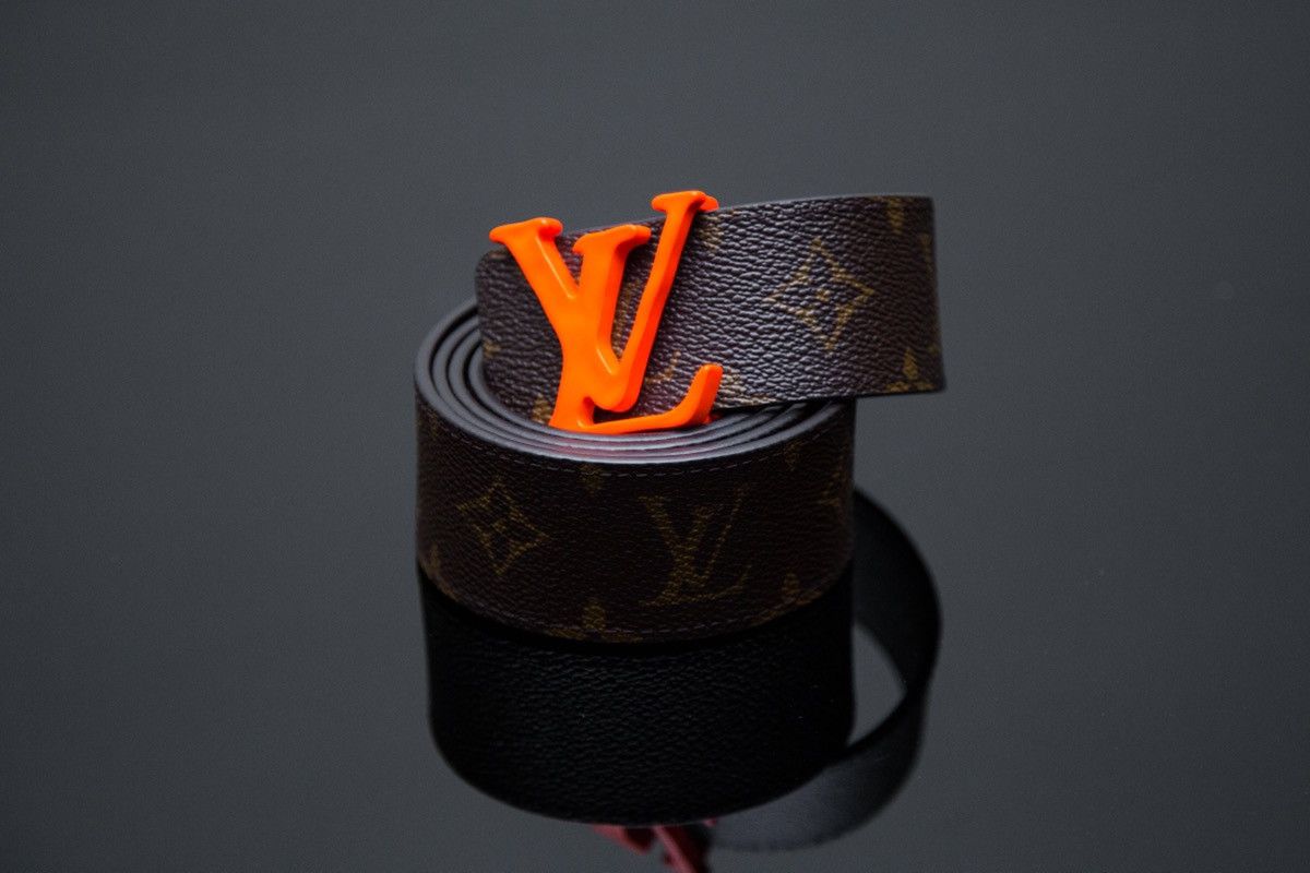 Categories :: Menu :: Accessories :: Belts :: Louis Vuitton Virgil Abloh  Brown with Orange buckle Centure LV Shape Monogram Belt