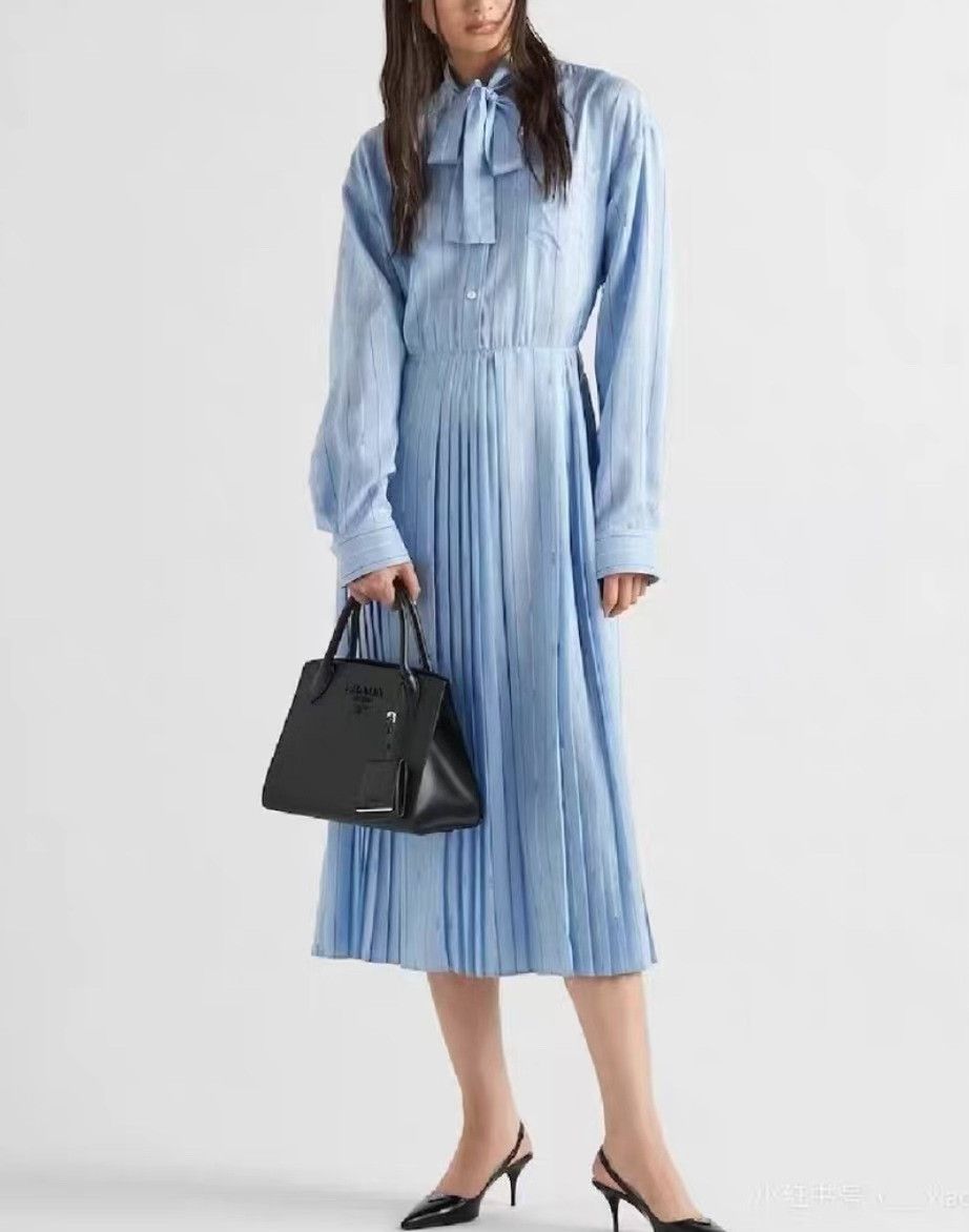 Prada Prada Striped Logo Silk Shirt Dress Size S / US 4 / IT 40 - 2 Thumbnail
