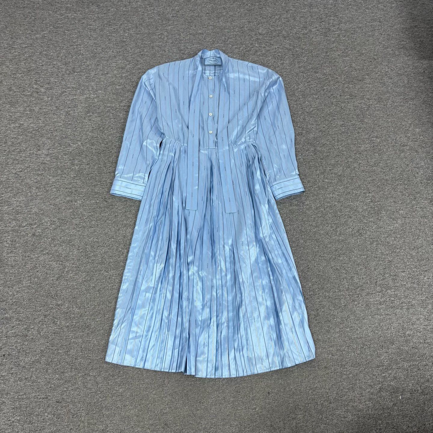 Prada Prada Striped Logo Silk Shirt Dress Size S / US 4 / IT 40 - 3 Thumbnail