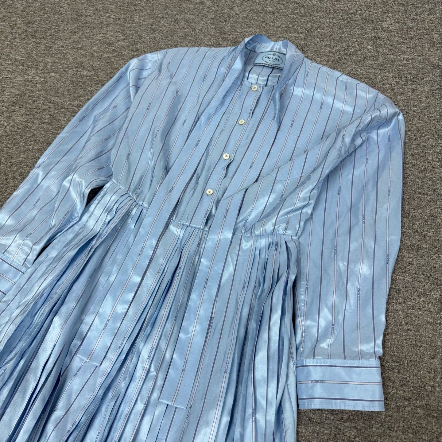 Prada Prada Striped Logo Silk Shirt Dress Size S / US 4 / IT 40 - 4 Thumbnail