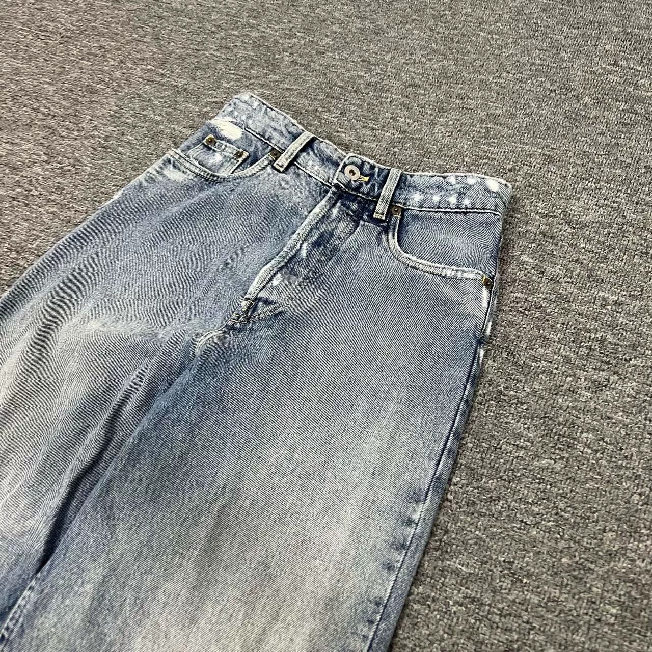 Miu Miu Miu Miu Logo Washed Distressed Wide-Leg Jeans Size 24" / US 00 / IT 34 - 4 Thumbnail