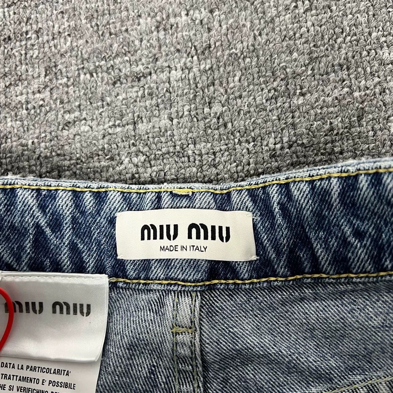 Miu Miu Miu Miu Logo Washed Distressed Wide-Leg Jeans Size 24" / US 00 / IT 34 - 5 Thumbnail