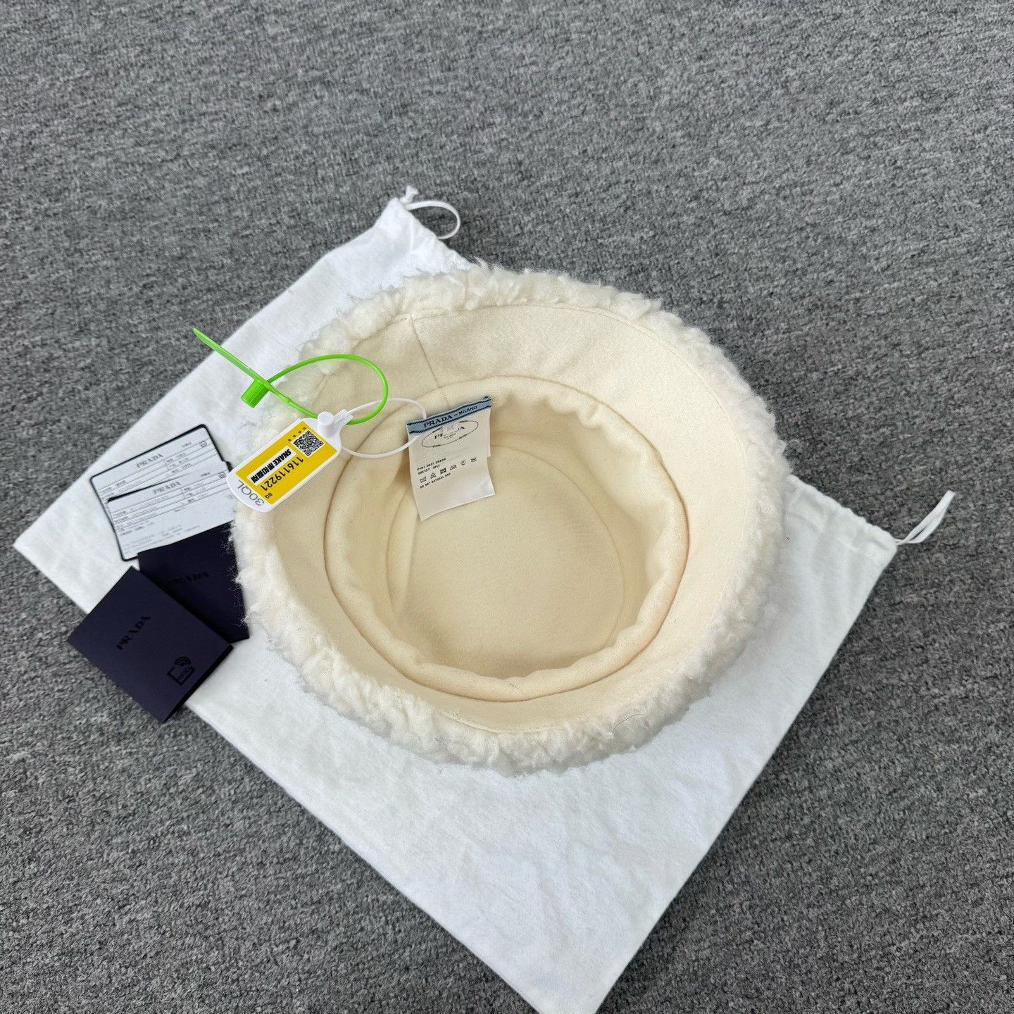 Prada Prada Triangle Logo White Lamb Wool Bucket Hat Size ONE SIZE - 3 Thumbnail