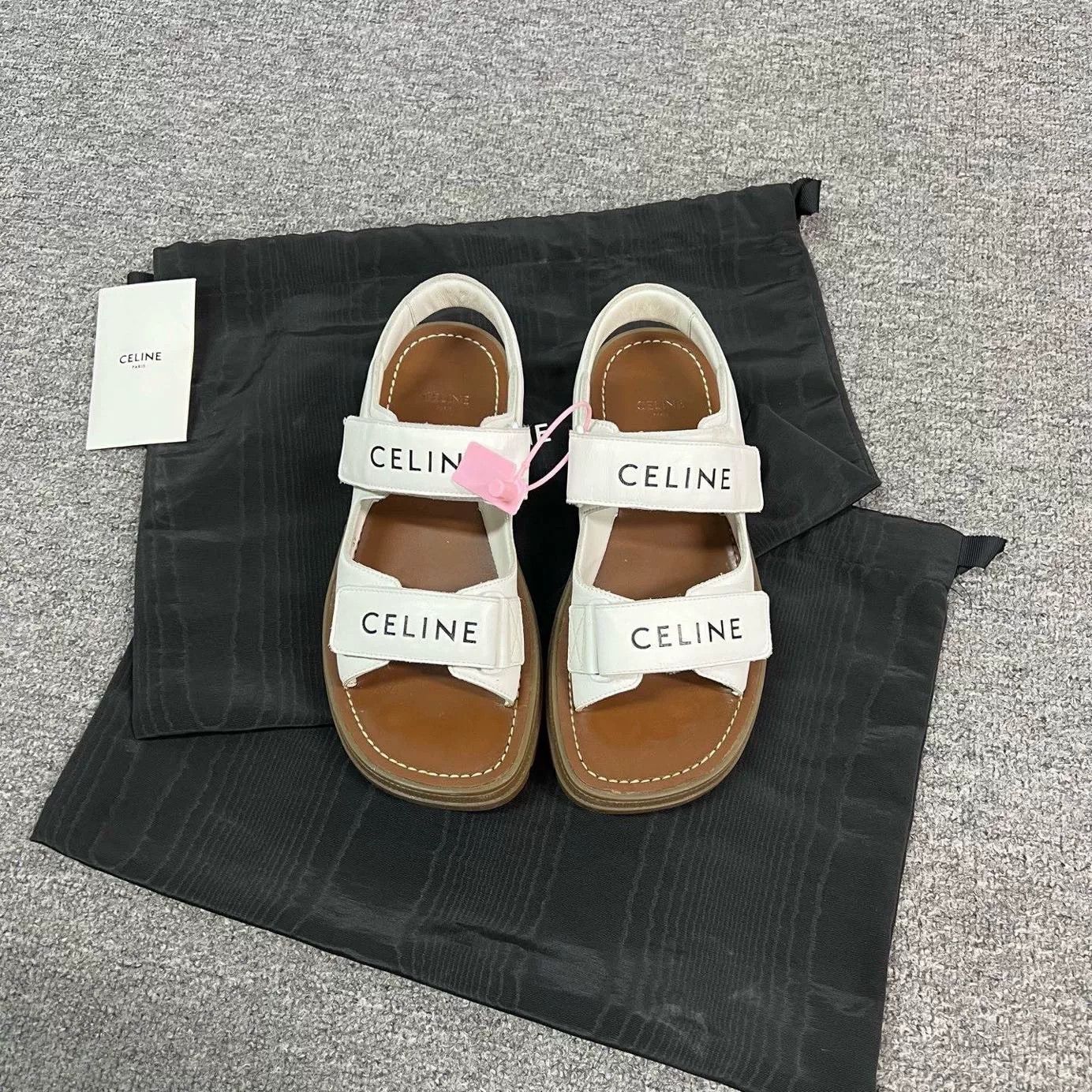 Celine Celine Logo White Velcro Platform Sandals Size US 6 / IT 36 - 3 Thumbnail