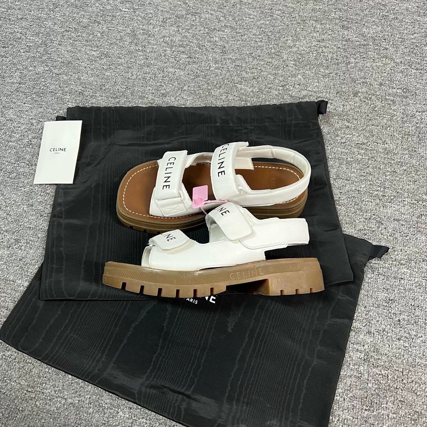 Celine Celine Logo White Velcro Platform Sandals Size US 6 / IT 36 - 2 Thumbnail