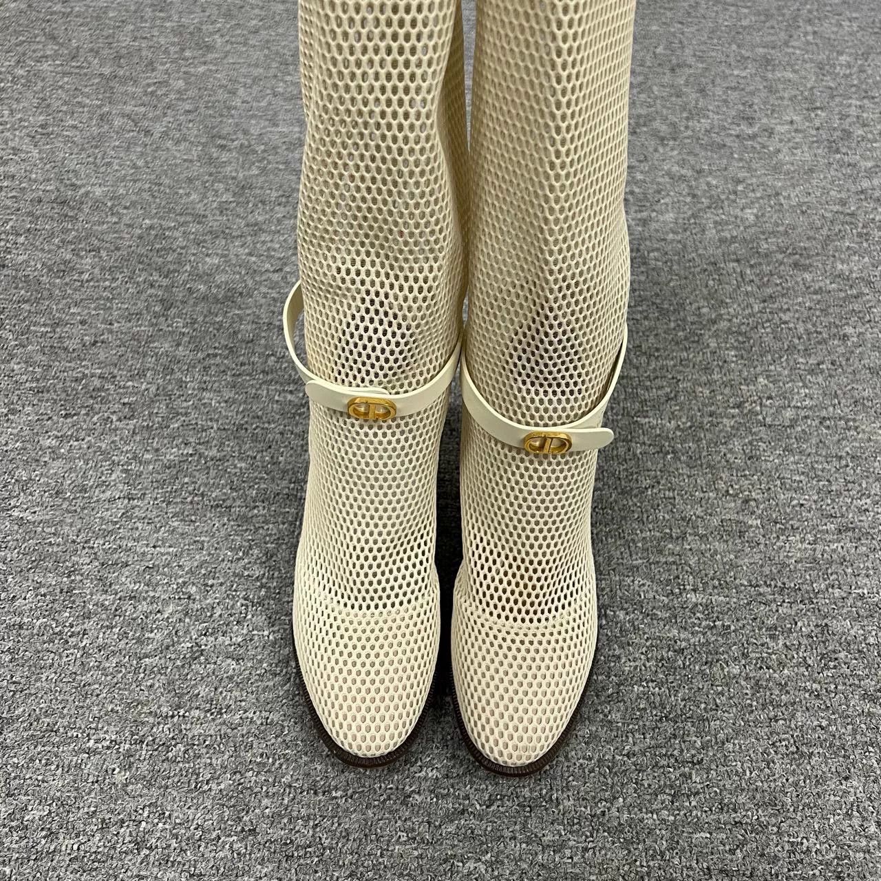 Dior Dior Mesh Cutout Ivory Knee-High Boots Size US 6.5 / IT 36.5 - 7 Thumbnail