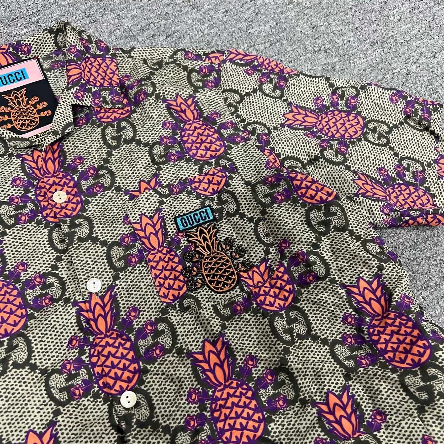 Gucci Gucci Limited Pineapple Double G Silk Shirt Size US S / EU 44-46 / 1 - 2 Thumbnail