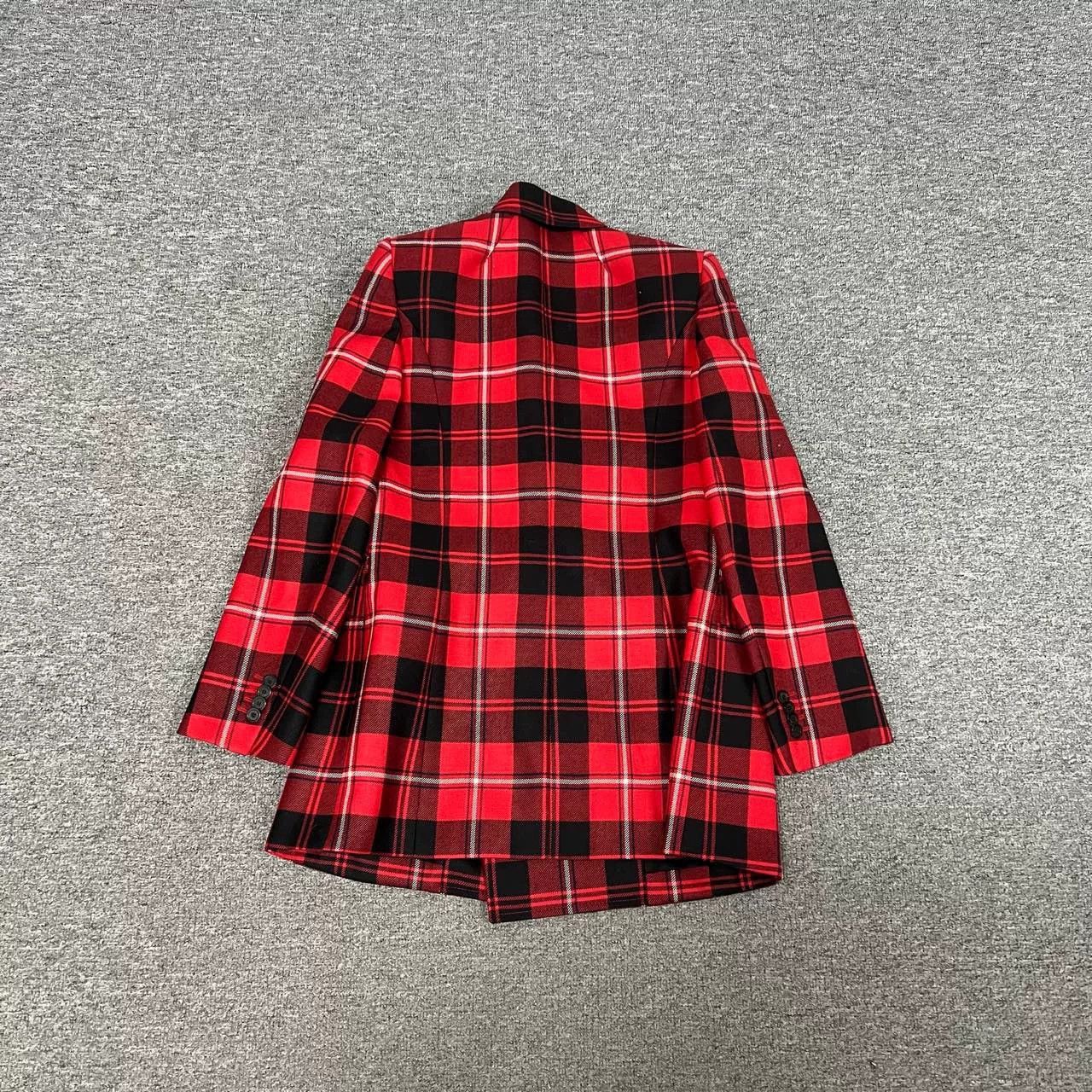 Balenciaga Balenciaga Red Black Check Wool Blazer Size XS / US 0-2 / IT 36-38 - 8 Thumbnail