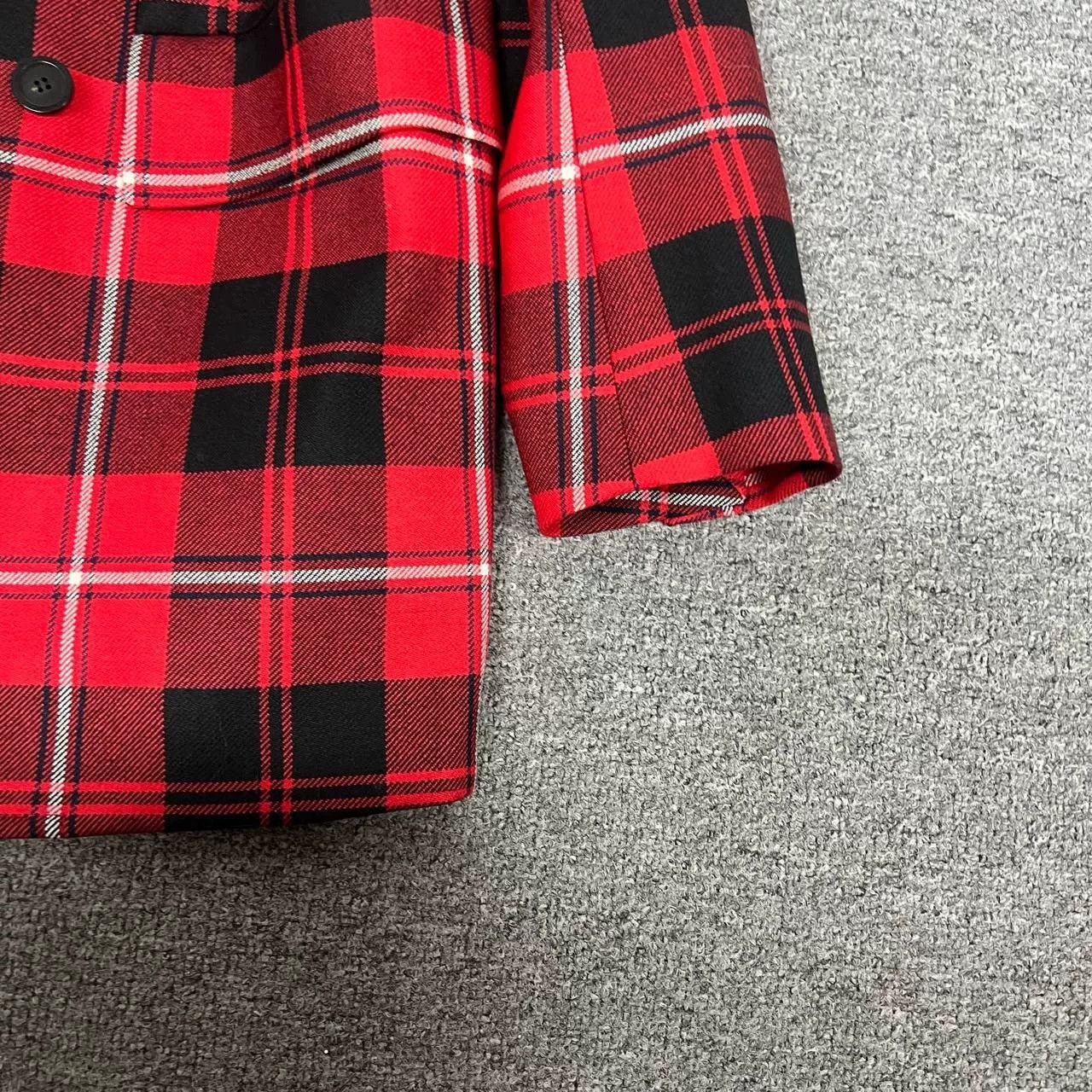 Balenciaga Balenciaga Red Black Check Wool Blazer Size XS / US 0-2 / IT 36-38 - 3 Thumbnail