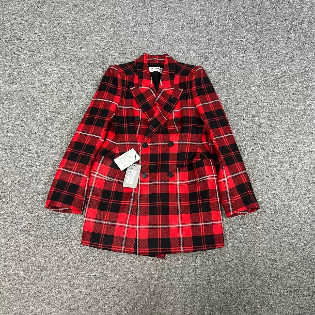 Balenciaga Balenciaga Red Black Check Wool Blazer Size XS / US 0-2 / IT 36-38 - 2 Thumbnail