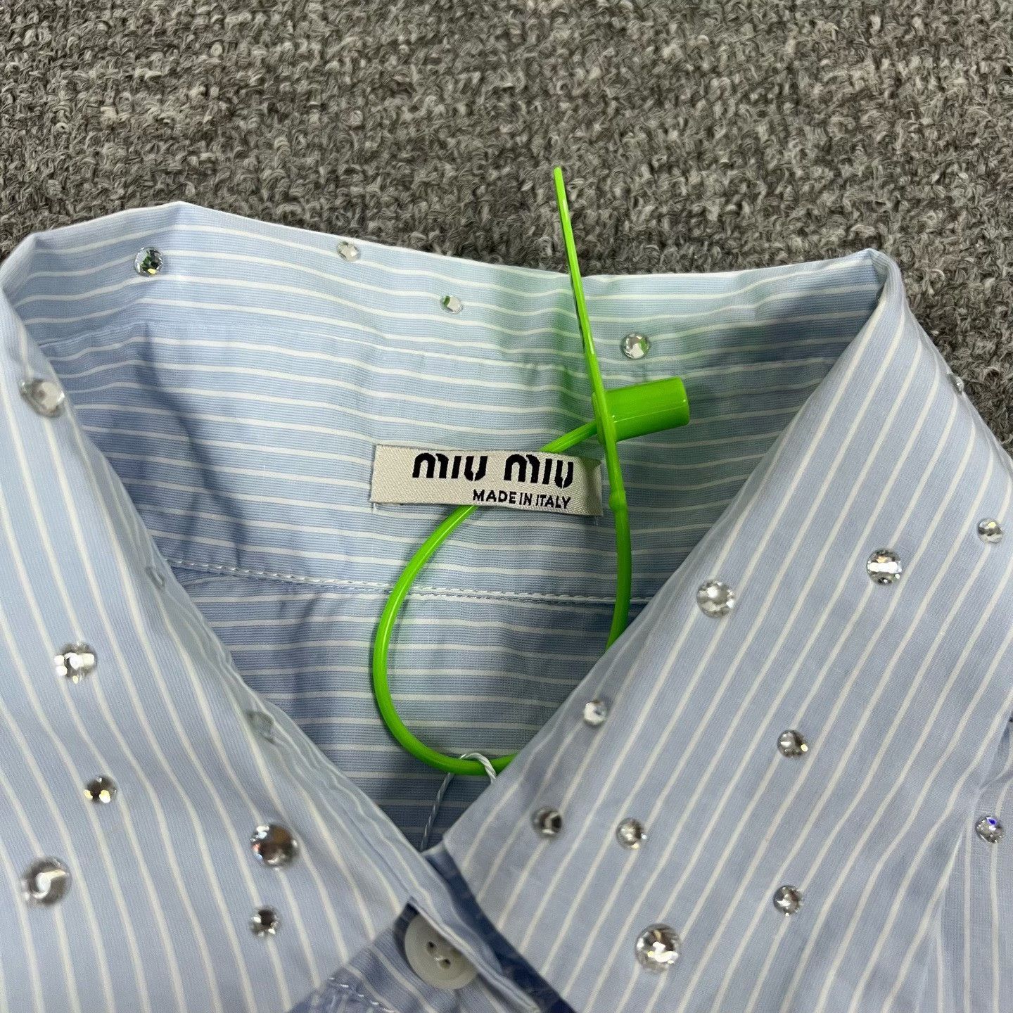 Miu Miu Miu Miu Logo Crystal Striped Shirt Size S / US 4 / IT 40 - 4 Thumbnail