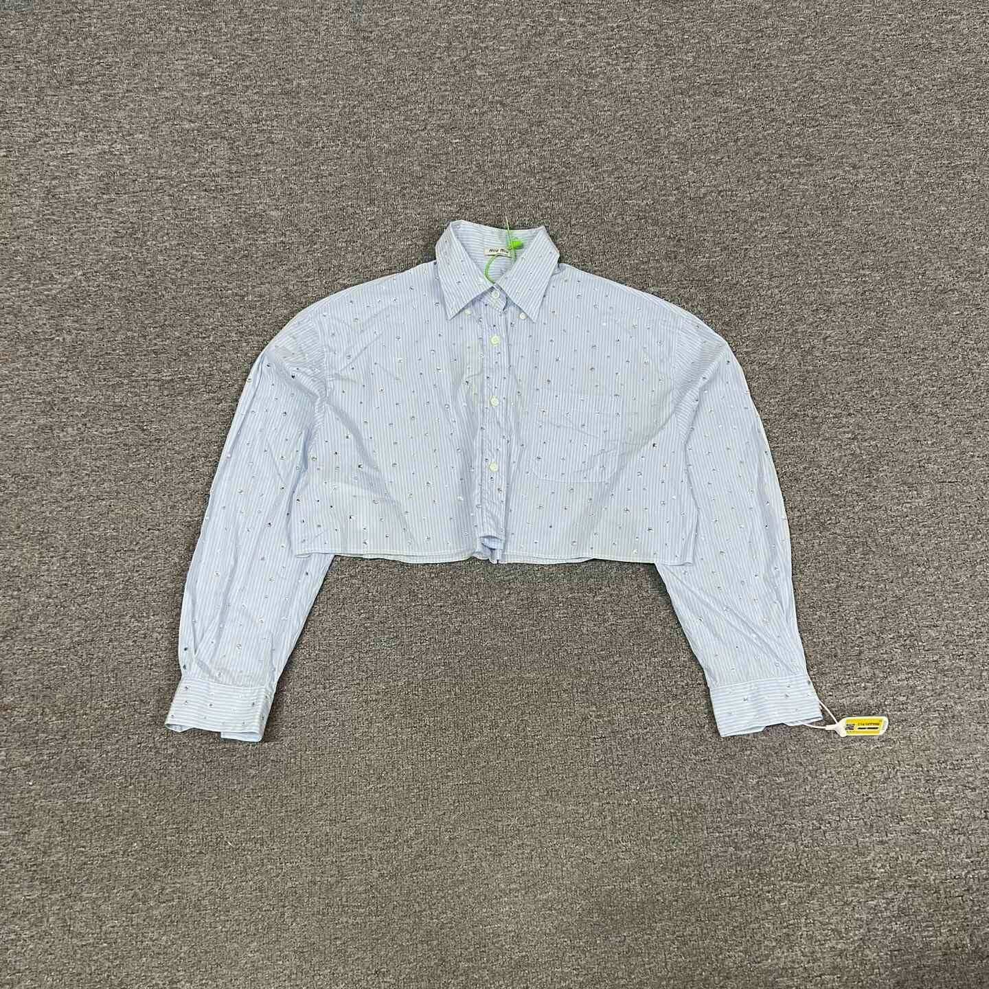 Miu Miu Miu Miu Logo Crystal Striped Shirt Size S / US 4 / IT 40 - 2 Thumbnail