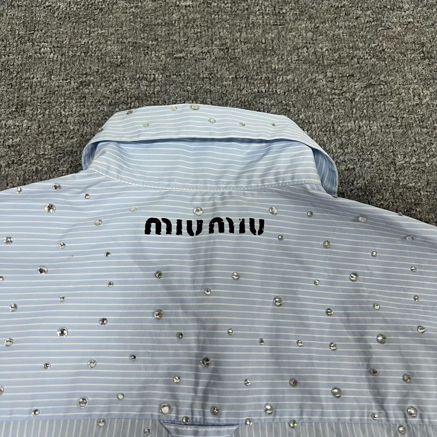 Miu Miu Miu Miu Logo Crystal Striped Shirt Size S / US 4 / IT 40 - 8 Thumbnail