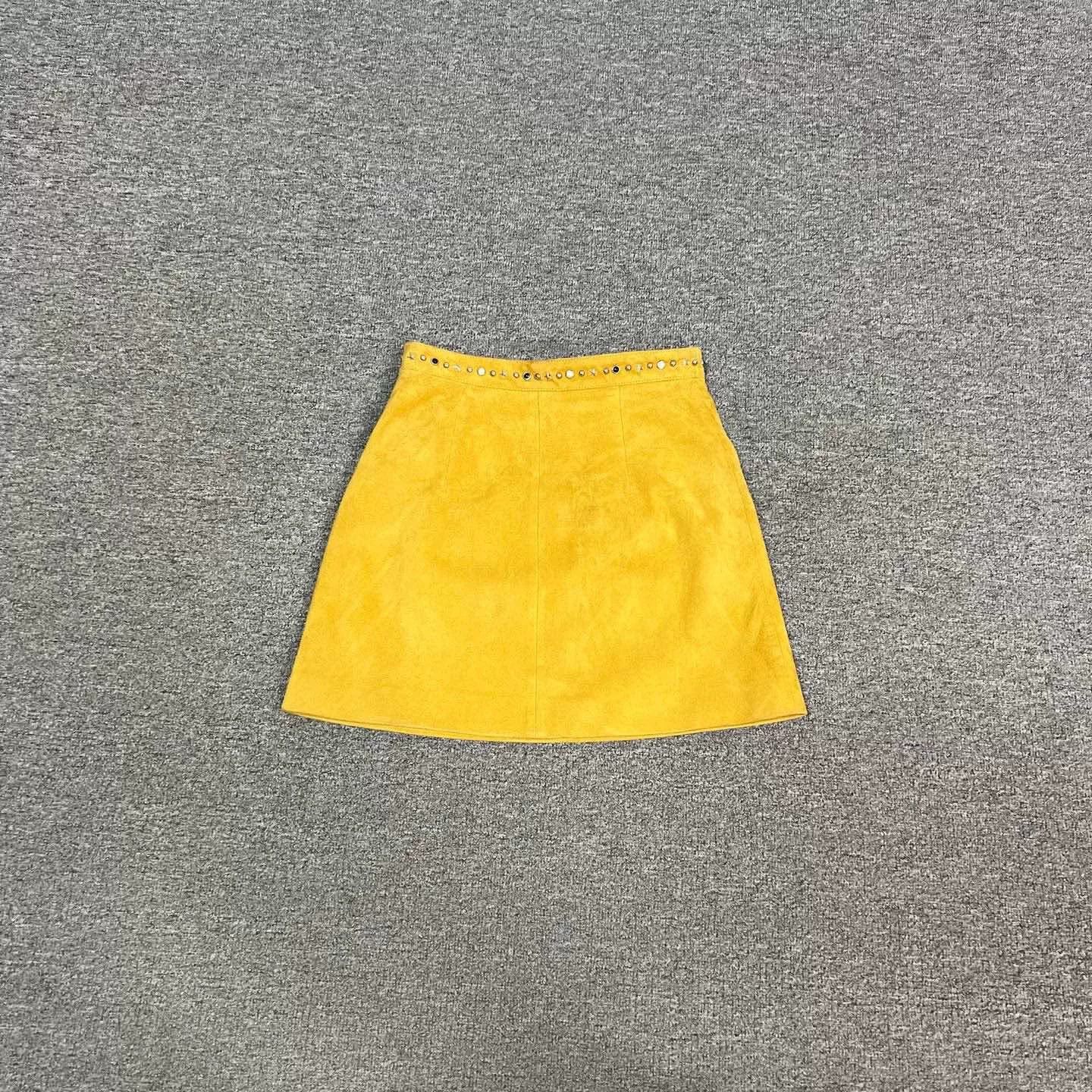Miu Miu MiuMiu Yellow Suede Fringe Skirt Size 38" / US 16 / IT 52 - 3 Thumbnail