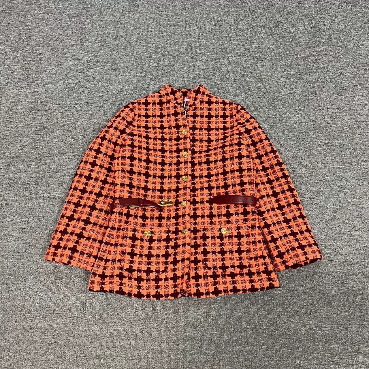 Gucci Gucci Orange Houndstooth Stand Collar Tweed Jacket Size S / US 4 / IT 40 - 2 Thumbnail