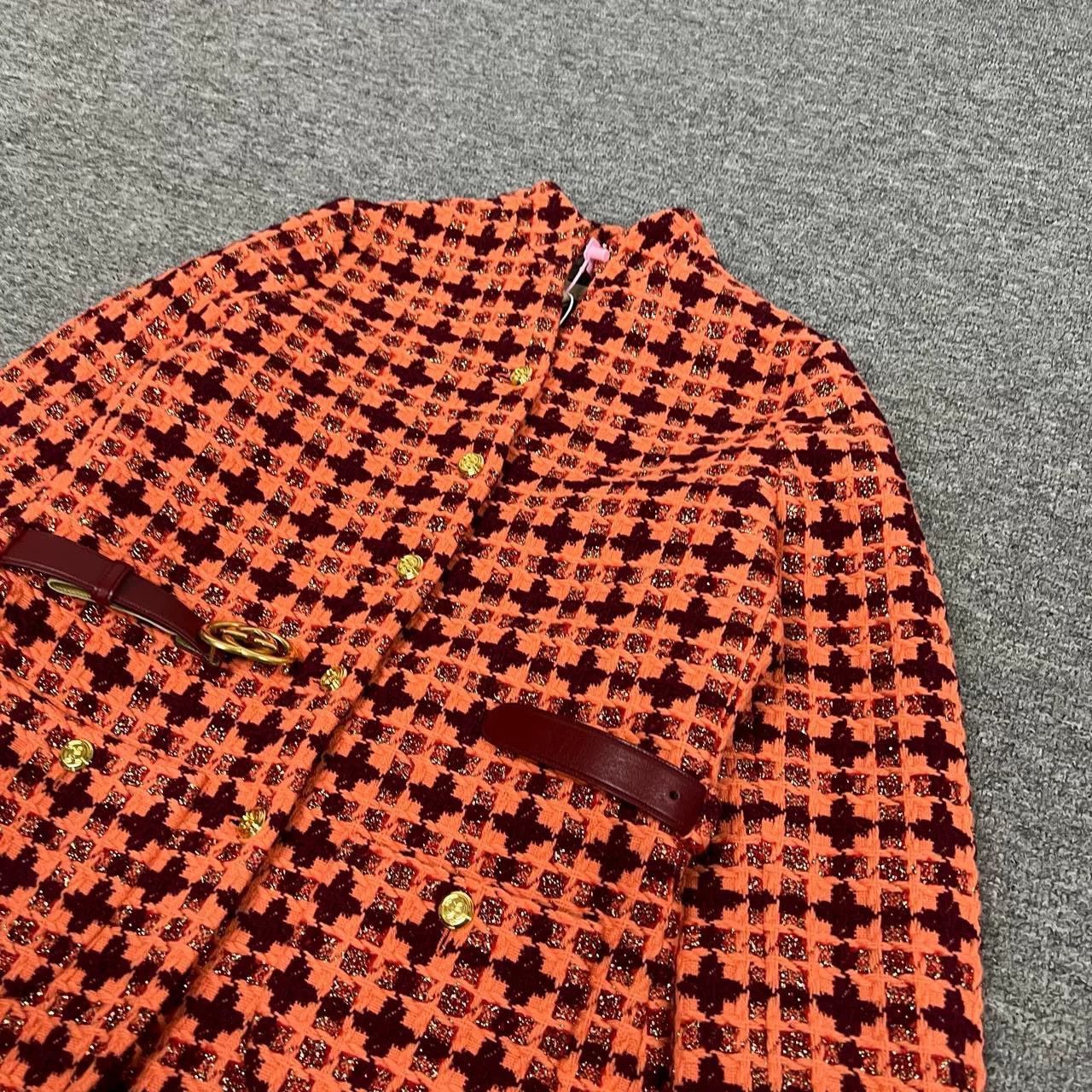 Gucci Gucci Orange Houndstooth Stand Collar Tweed Jacket Size S / US 4 / IT 40 - 4 Thumbnail