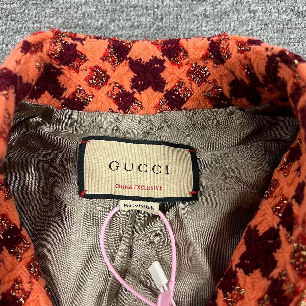 Gucci Gucci Orange Houndstooth Stand Collar Tweed Jacket Size S / US 4 / IT 40 - 5 Thumbnail