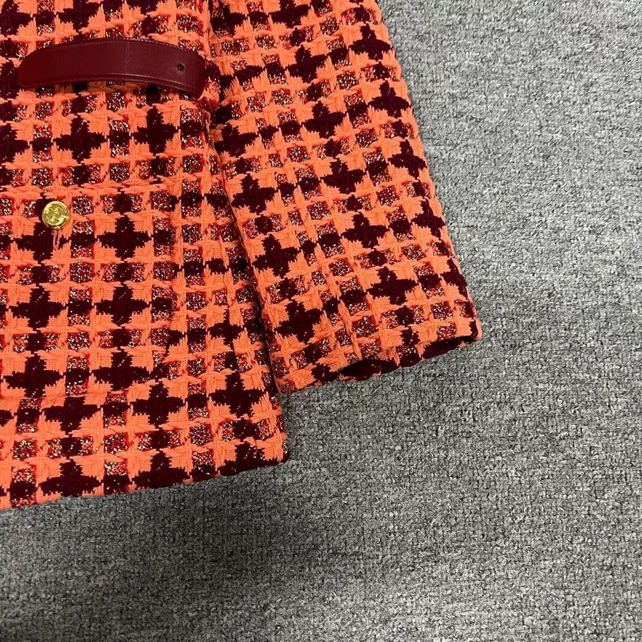 Gucci Gucci Orange Houndstooth Stand Collar Tweed Jacket Size S / US 4 / IT 40 - 3 Thumbnail