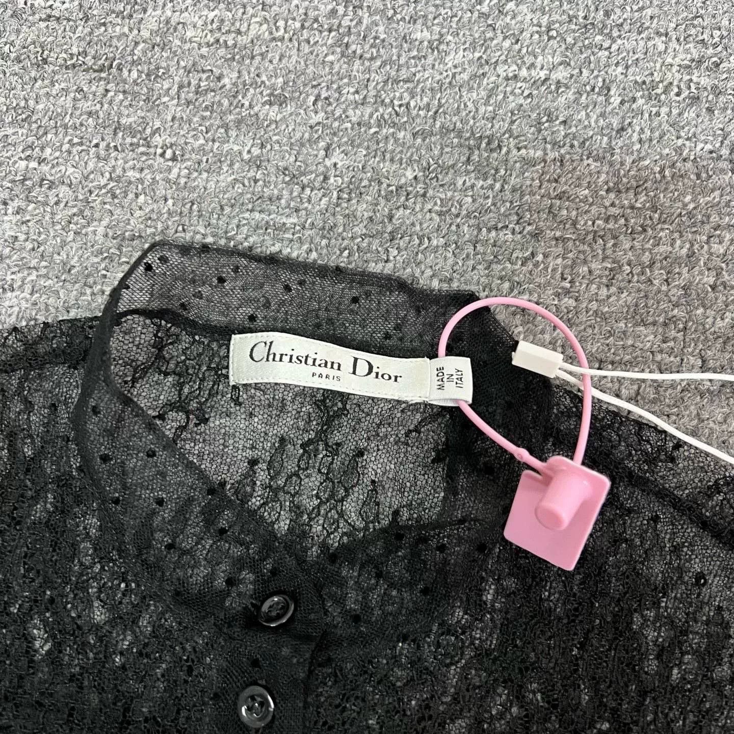 Dior Dior Black Floral Polka Dot Mesh Lace Blouse Size XS / US 0-2 / IT 36-38 - 7 Thumbnail