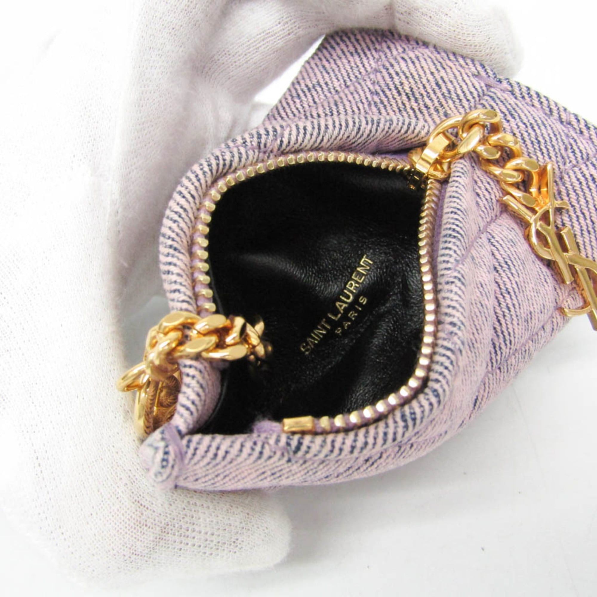 Yves Saint Laurent Yves Saint Laurent Cassandra Mini Pouch 669925 Women's Cotton Coin Purse/coin Case Pink Size ONE SIZE - 3 Thumbnail