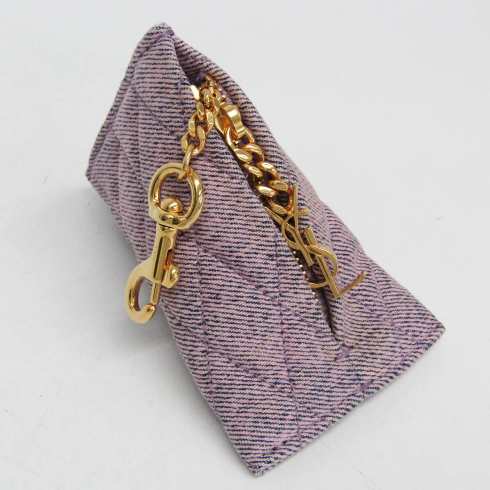 Yves Saint Laurent Yves Saint Laurent Cassandra Mini Pouch 669925 Women's Cotton Coin Purse/coin Case Pink Size ONE SIZE - 4 Thumbnail