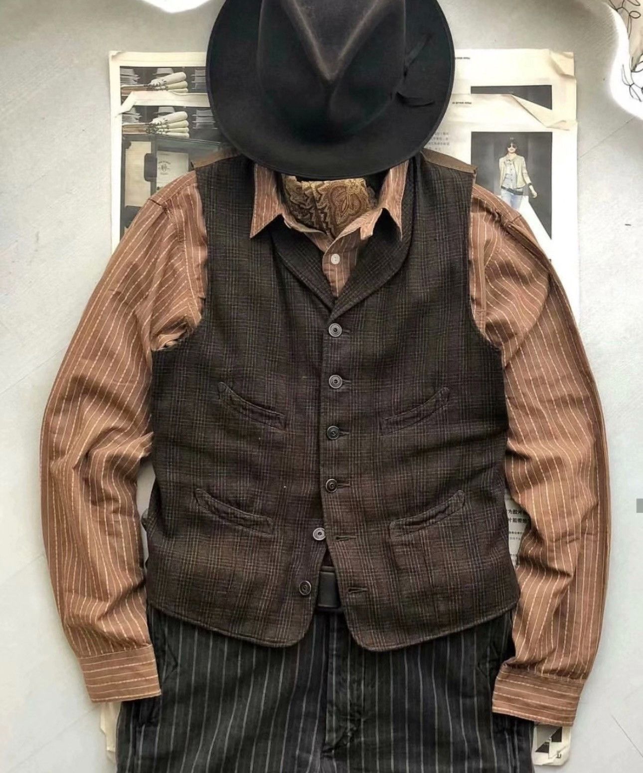 RRL Ralph Lauren RRL Vintage Distressed Brown Stripe Western Shirt Size US M / EU 48-50 / 2 - 9 Thumbnail