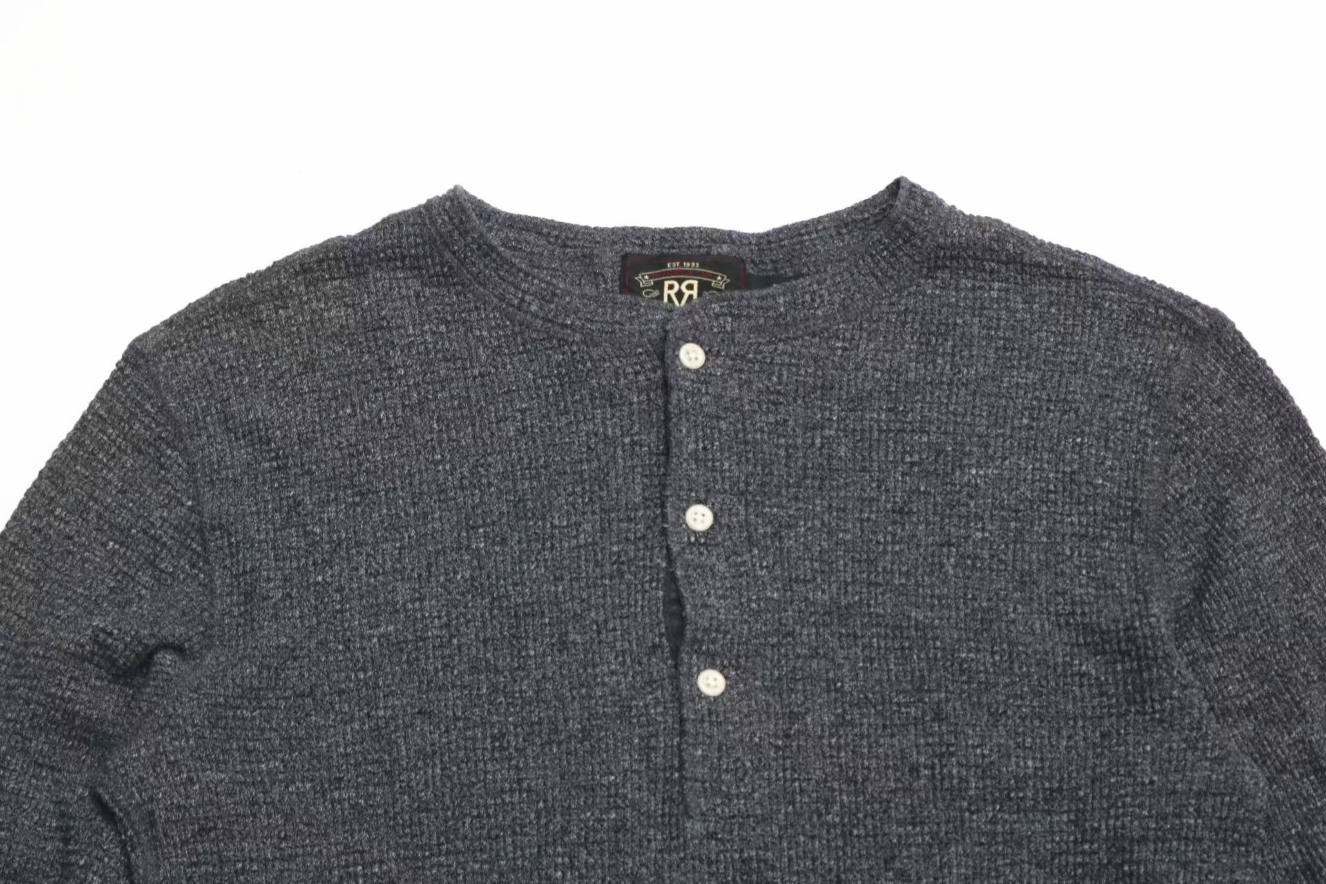 RRL Ralph Lauren RRL Vintage Distressed Gray Henley Long-Sleeve T-Shirt Size US S / EU 44-46 / 1 - 5 Thumbnail