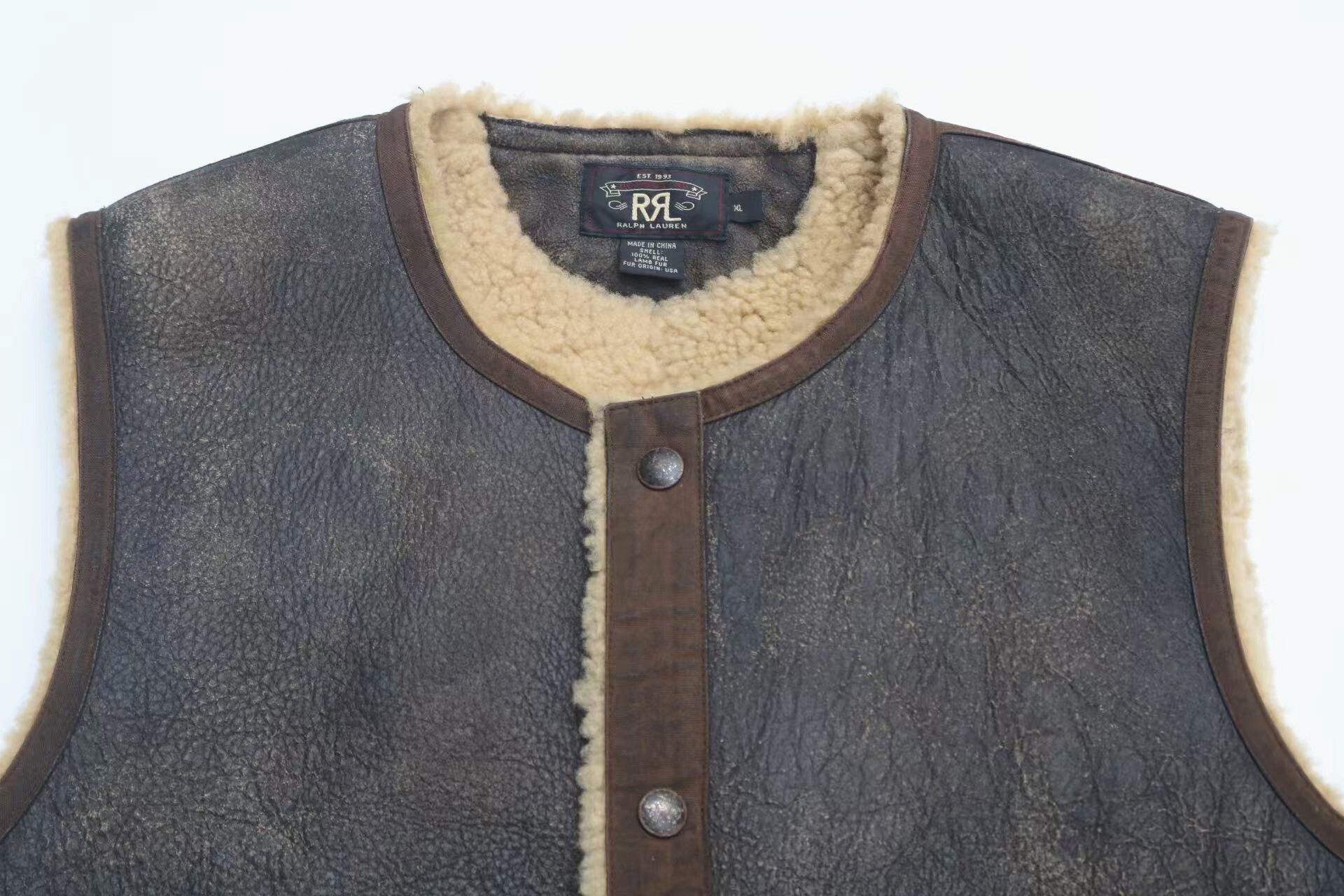 RRL Ralph Lauren RRL Vintage Shearling Leather Vest Size US XL / EU 56 / 4 - 5 Thumbnail
