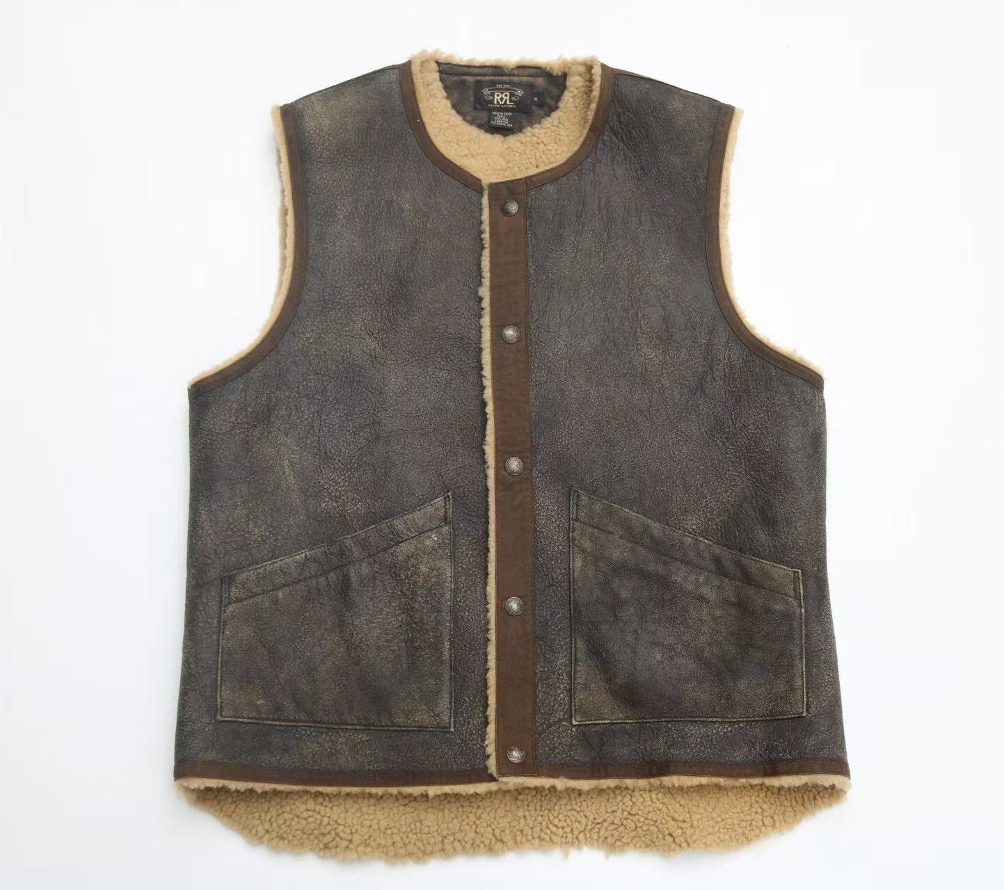 RRL Ralph Lauren RRL Vintage Shearling Leather Vest Size US XL / EU 56 / 4 - 3 Thumbnail